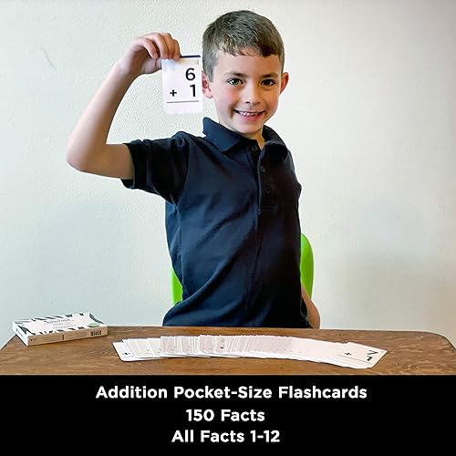 Miniatura 2 de Think Tank Scholar - Tarjetas de estudio de 150 datos de suma (ganador de premio), todos los datos 1 - 12, tarjetas de bolsillo para niños en jardín