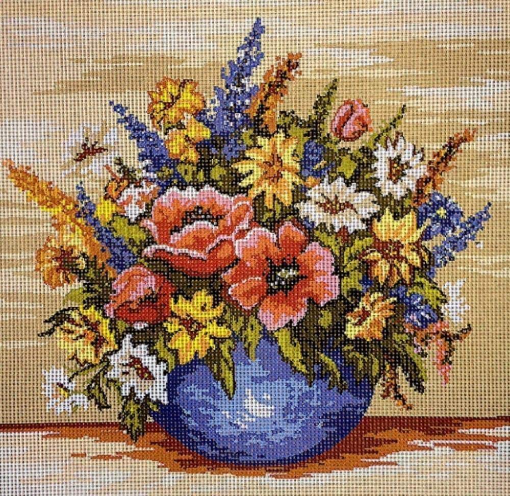 Kit point de croix imprimé sans comptage broderie fleur de champ 25x25cm