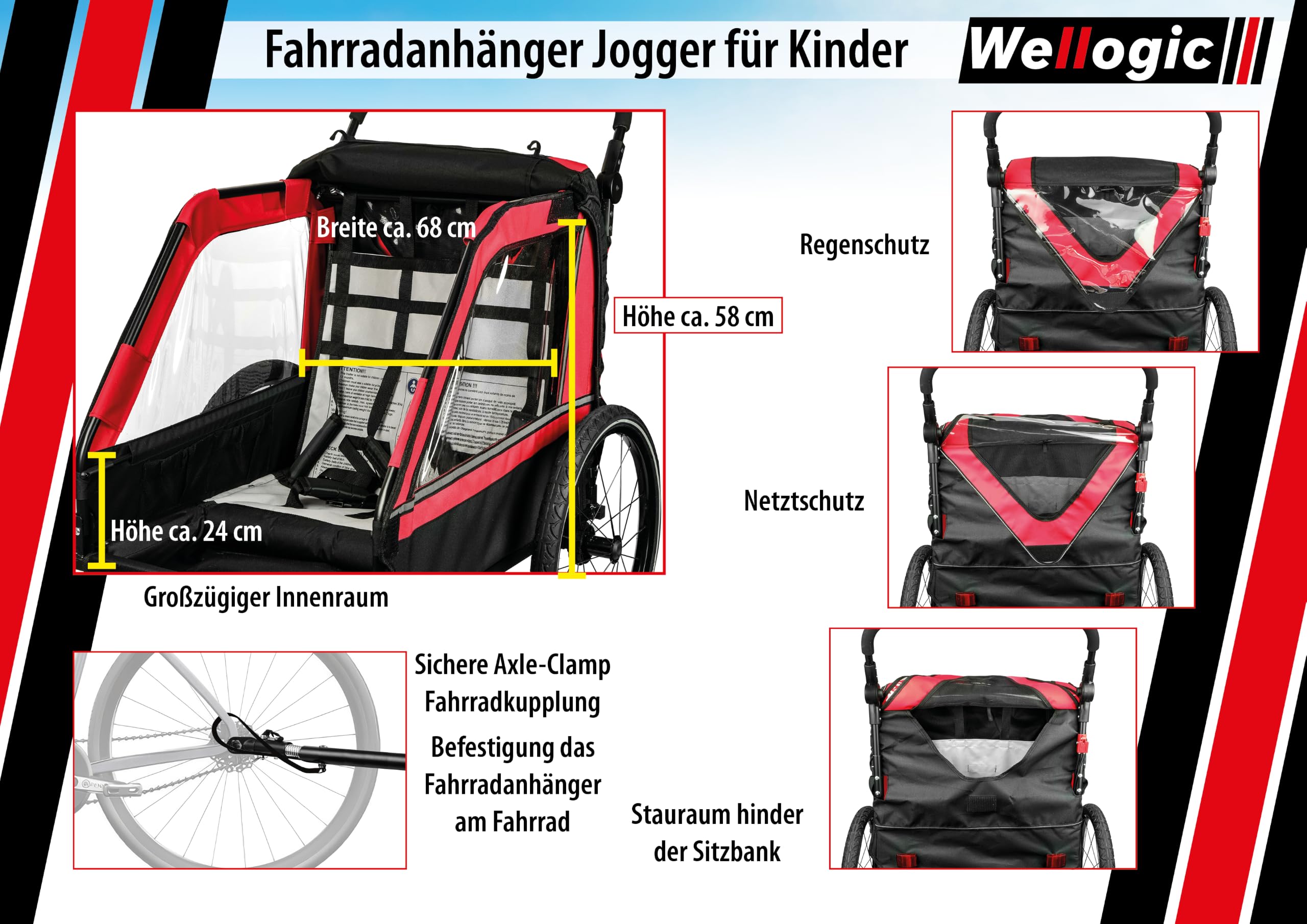 Remolque de bicicleta infantil para 1-2 niños, remolque de bicicleta 2 en 1 y cochecito de bebé de hasta 36 kg, remolque de bicicleta infantil con ruedas de liberación rápida, sistema de aparcamiento