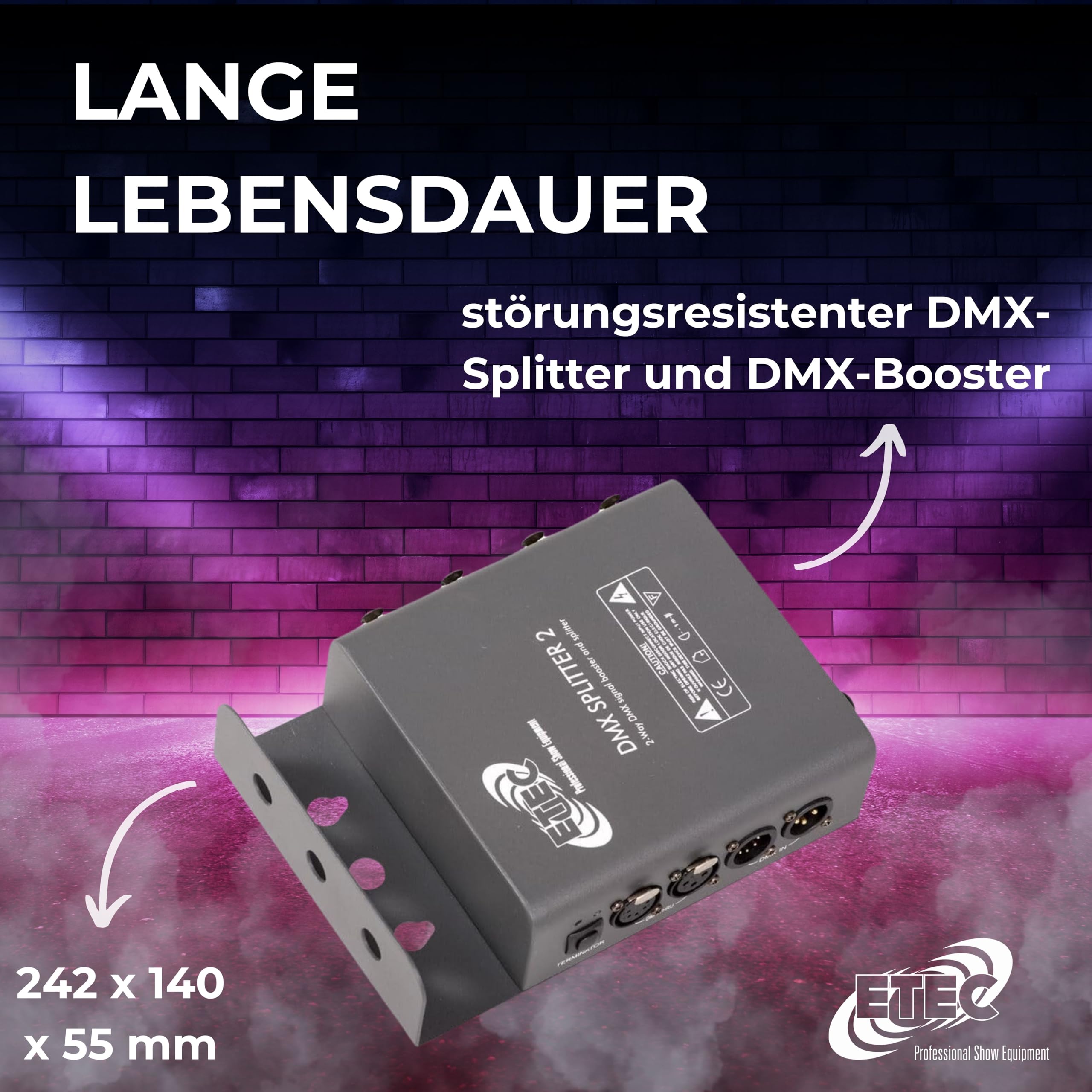 ETEC Professional 2 Kanal DMX Splitter/Booster für Traversenmontage Signalverstärker Lichttechnik Veranstaltung Bühnentechnik Party Disco DJ Event