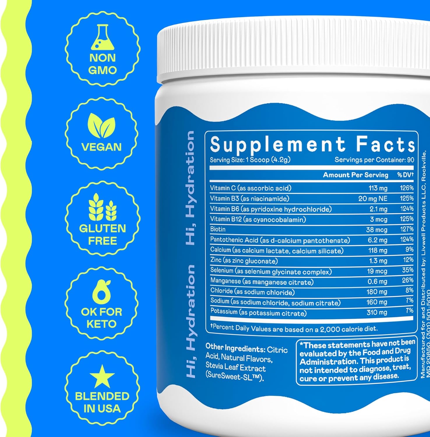 Hi-Lyte Electrolyte Powder, Daily Hydration Supplement Drink Mix, 90 Servings | Sugar-Free, 0 Calories, 0 Carbs | No Maltodextrin. Gluten-Free | Supports Keto | Light Refreshing Flavor (Pink Lemonade)