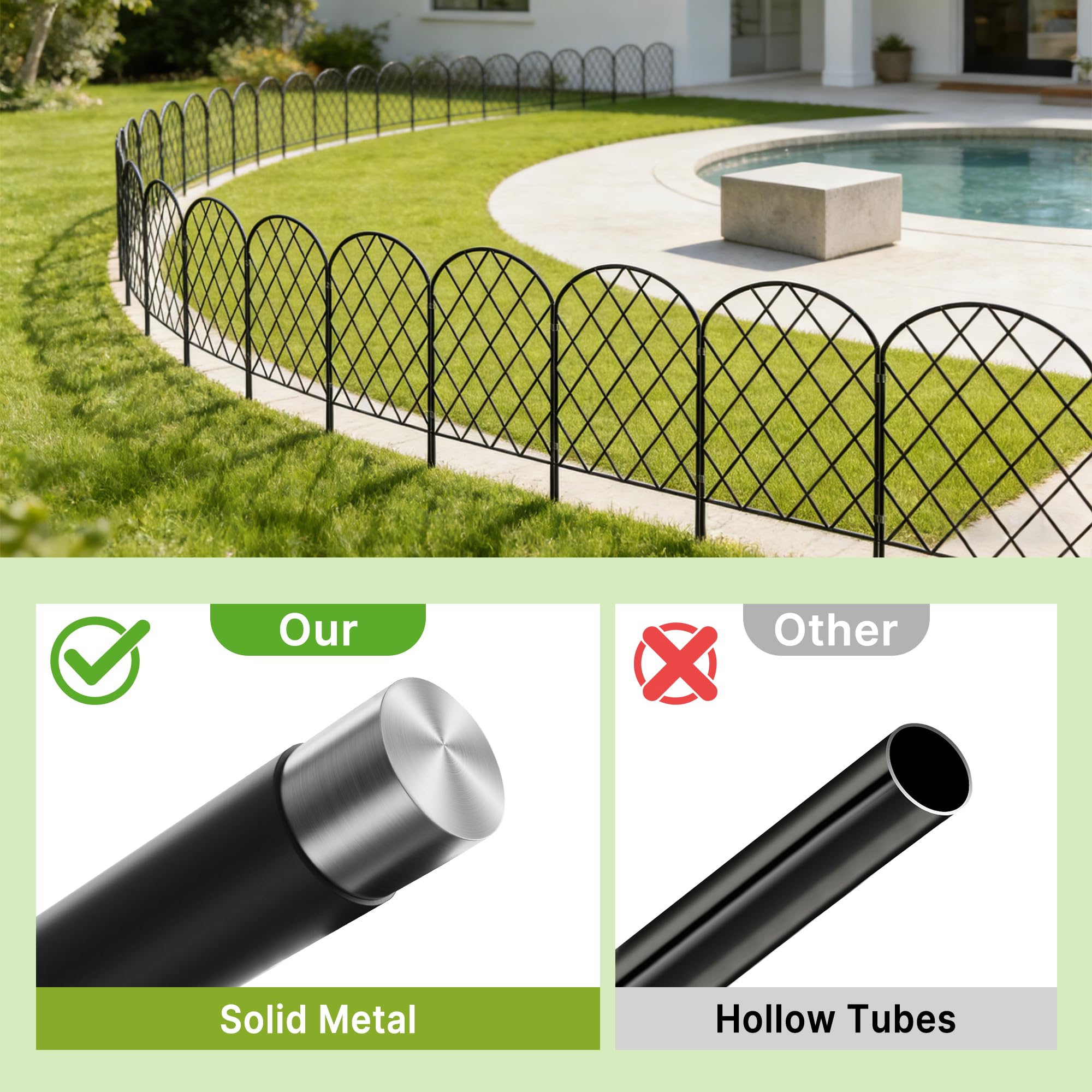 Thealyn Dekorativer Gartenzaun aus Metall (10 Stk., 61x33 cm, L: 3,3 m), grabungsfreier Steckzaun, wetterfest, für den Außenbereich, Beeteinfassung, Rasenkante & Wegbegrenzung (Die Raute)