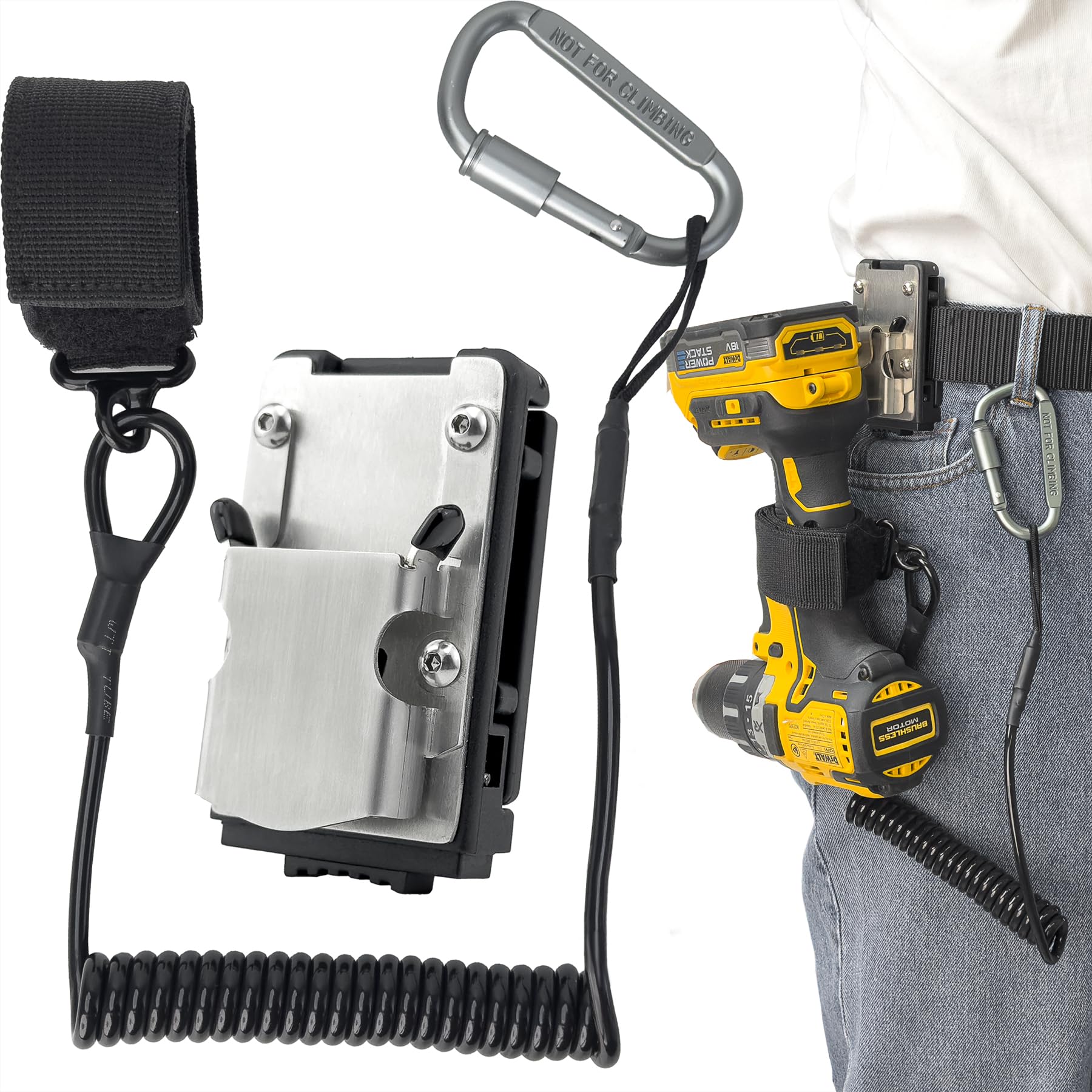 otuiaim Clip-on Drill Holster + 160cm Anti-Drop Cord - Ultimate Tool Safety & Convenience Kit - 304 Stainless Steel Tool Belt Holder & 5KG Load Tool Tether for Power Tools, Construction, DIY — image 1