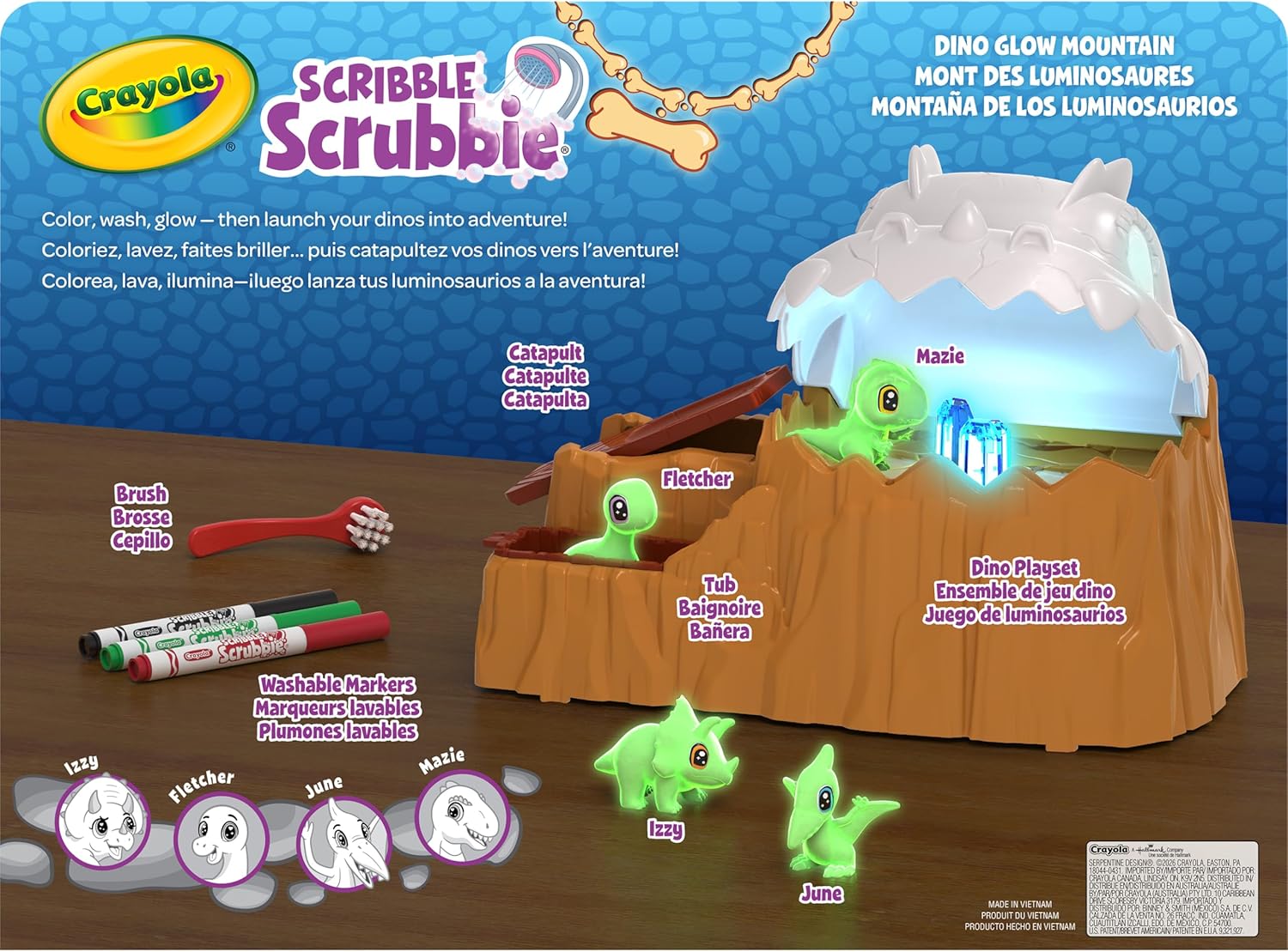 Crayola Scribble Scrubbie Dino Glow Mountain Playset, 4 Glow‑in‑the‑Dark Dino Pets with Light‑Up Charging Mountain, Washable Pet Activity, Birthday Gift for Kids, Ages 3+