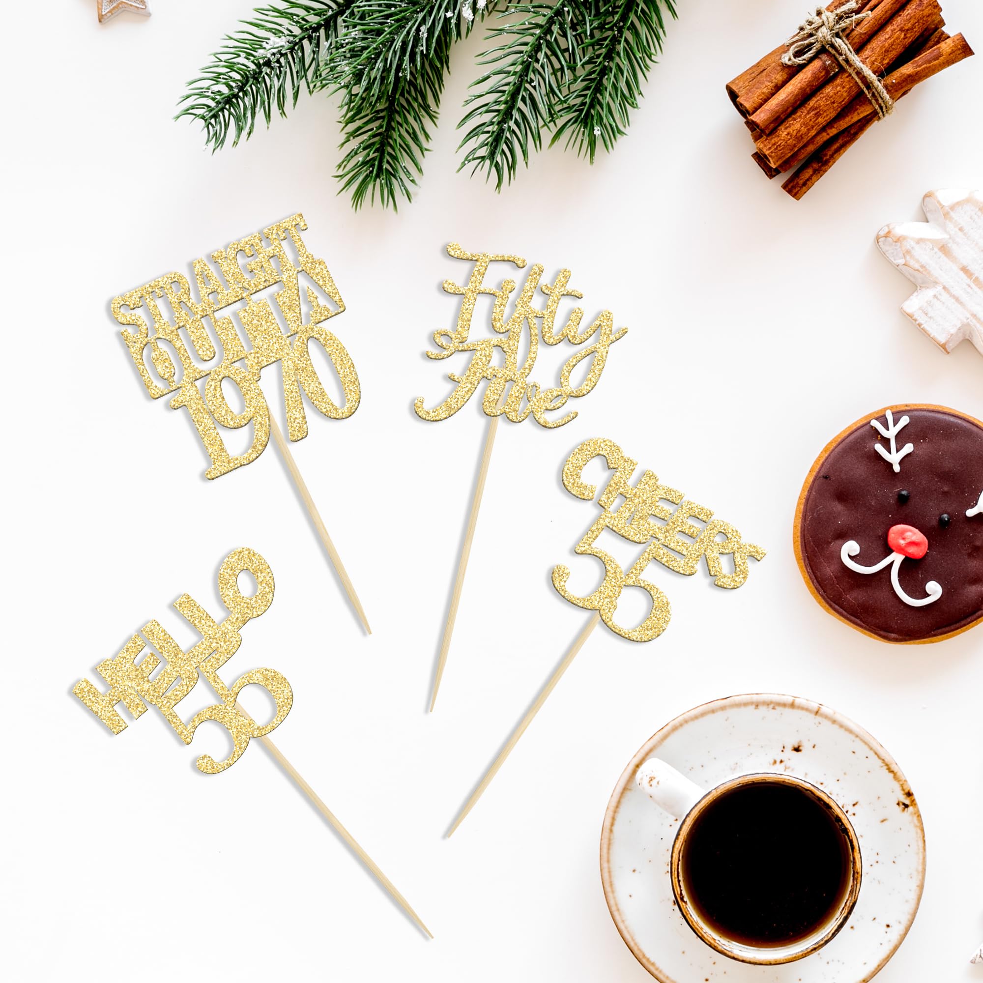 Gyufise 24 Topper Per Cupcake 55° Compleanno Oro Glitterato - Decorazioni Torta Con Scritta 'Straight Outta 1969', 'Hello 55', 'Cheers To 55 Years'