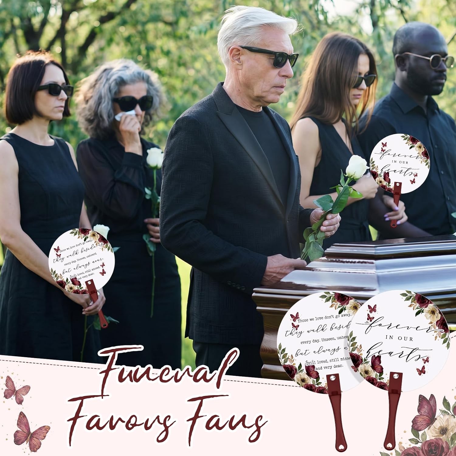 Teling 50 Pcs Funeral Favors Fans for Guests Memorial Handheld Fans, Red image 5