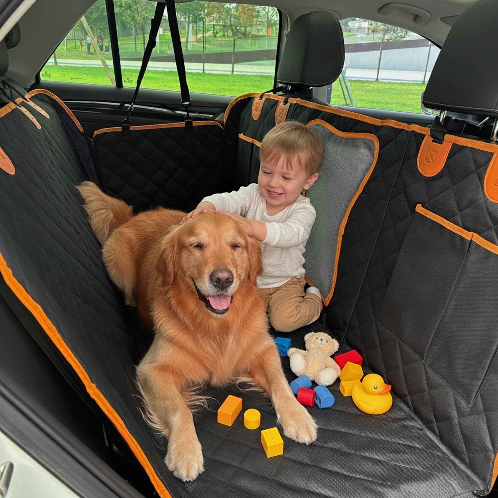 Junpee Dog Car Seat Cover for Back Seat - Waterproof and Anti-Slip Car Dog Seat Cover, with Hammock Design for Safe and Comfortable Travel, Suitable for Most Cars Trucks SUVs