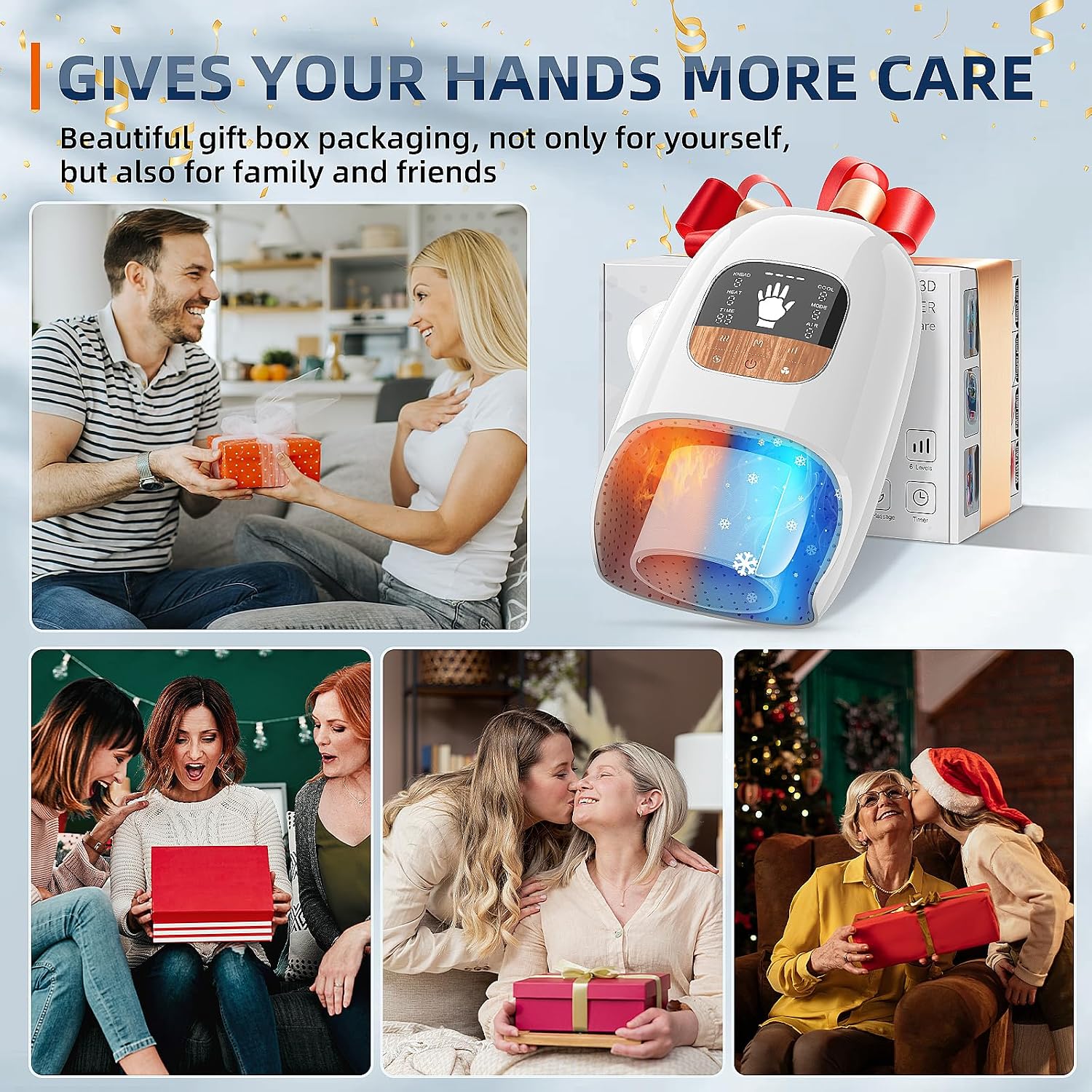 Hand Massager with Heat and Compression, 6 Modes 6 Intensities 3 Heating Options Hand Massager for Arthritis and Carpal Tunnel Relief with Cooling Fan & Touchscreen & Palm Roller, Gifts for Women Men