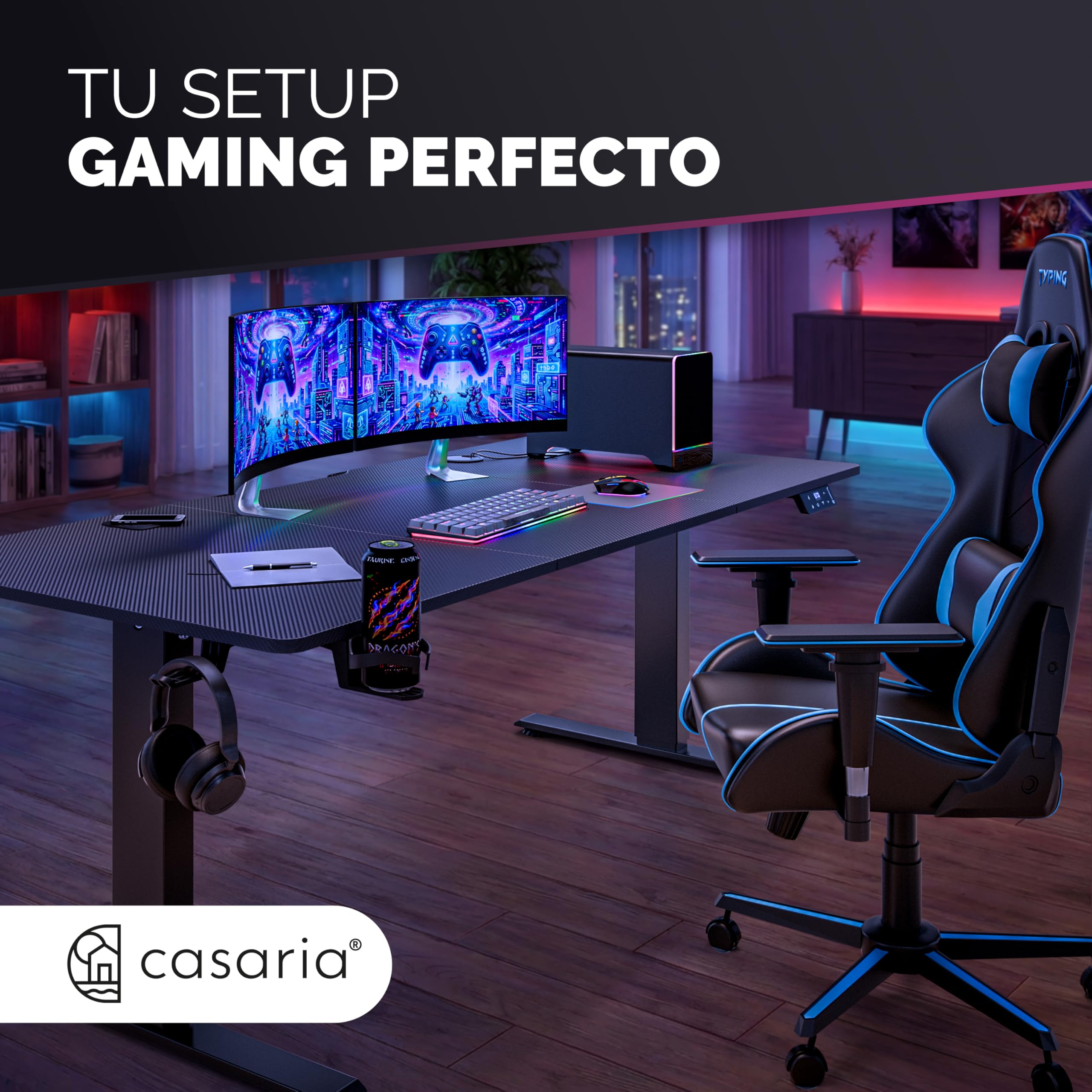 CASARIA® Escritorio Eléctrico Regulable Altura 120x60cm Mesa Elevable 80Kg LCD Función Memoria Temporizador USB-C/A Home Office Oficina Negro | Eléctrico, Altura ajustable 72 a 117cm, función de memoria, cargador inalámbrico con USB-C y USB-A