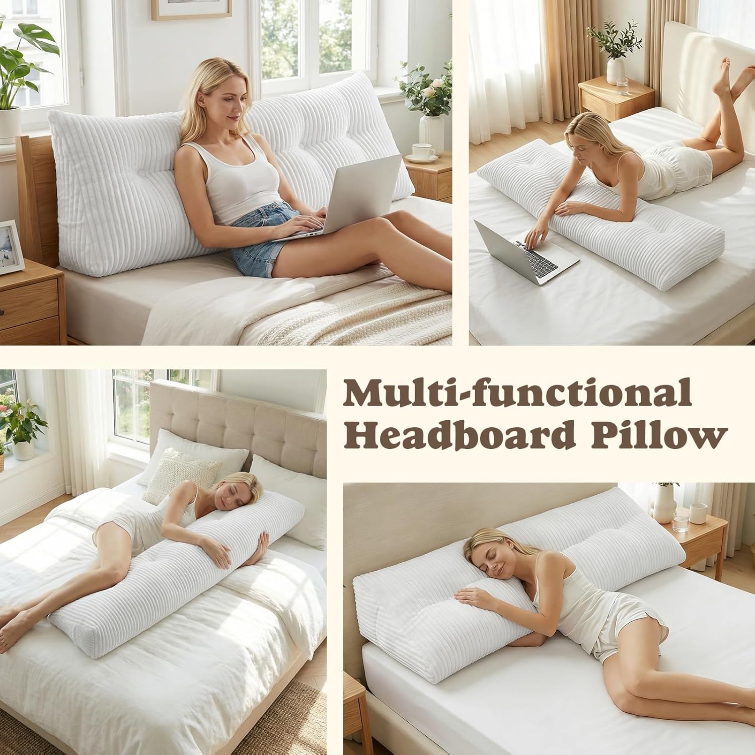 Deodar Headboard Pillow Queen, Wedge Pillows Headboard Triangle Reading Back Pillow with Removable Cover for Dorm Gaming Sleeping TV, Beige