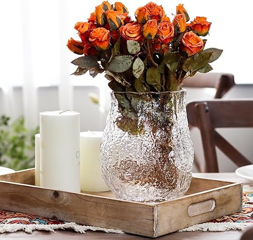 Miniatura 3 de SHMILMH Florero de cristal transparente, florero único de 8 pulgadas, moderno jarrón acanalado glaciar para centro de mesa de boda