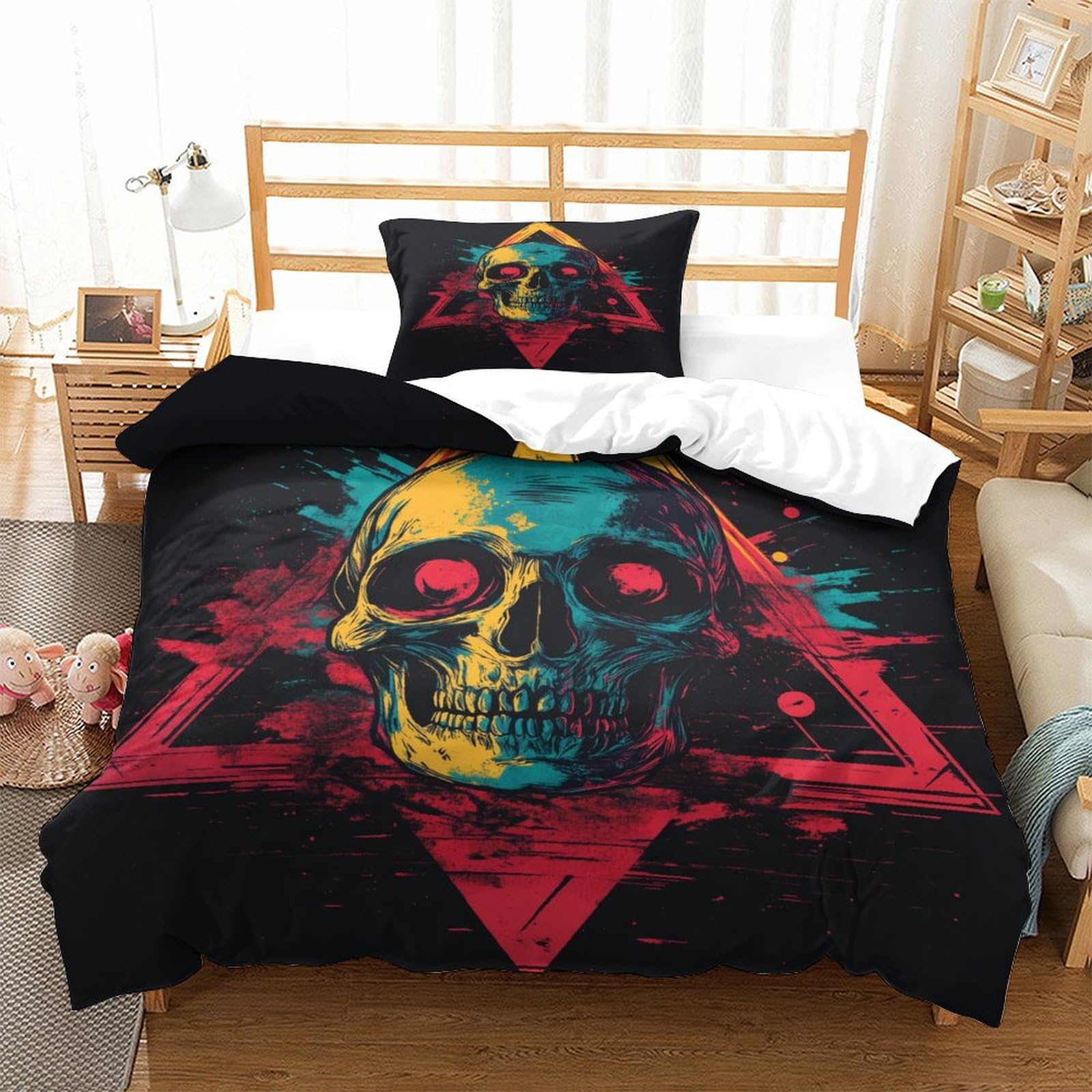 P1s9u7w5y Skull 3D Printed Urban Triangle Duvet Cover Set 3Pcs Microfiber Punk Bedding Set Single（135X200cm）