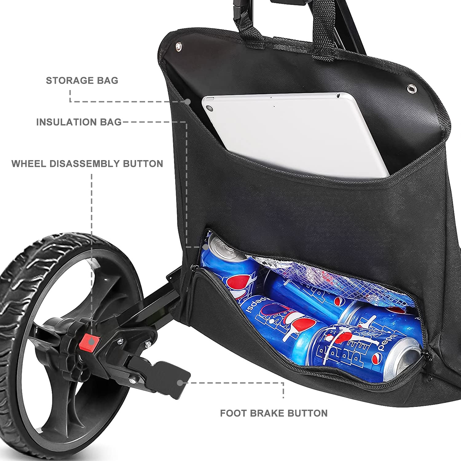 BEI & HONG Golf Push Cart 3 Wheel Folding, Lightweight Golf Pull Cart, Push Cart for Golf Clubs