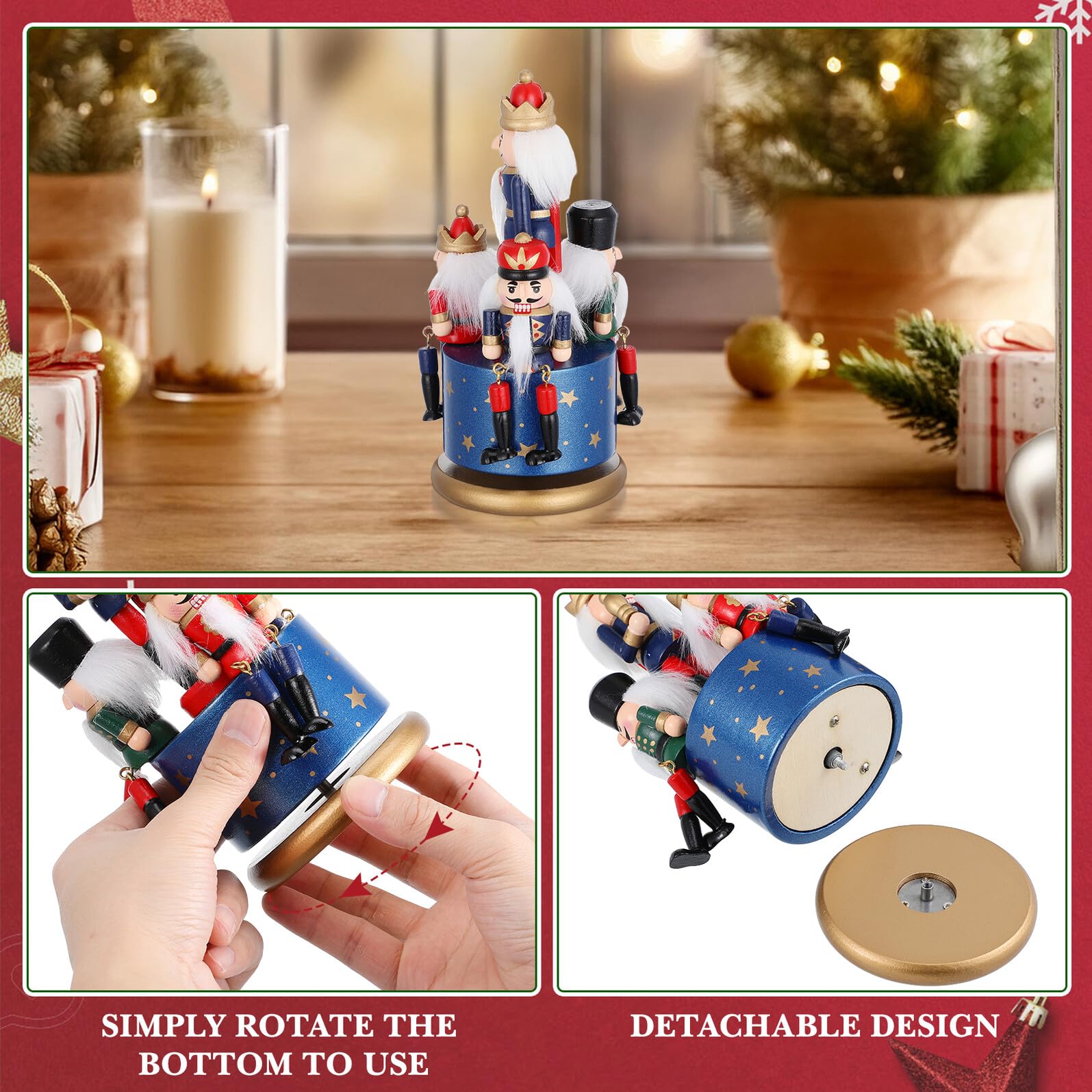 OSALADI Boîte à Musique Manuelle en Bois Bleu, Casse-Noisette Décoratif Rotatif, Ornement Artisanal pour Décoration Intérieure et Bureau, Parure Musicale Élégante pour Noël et Maison,