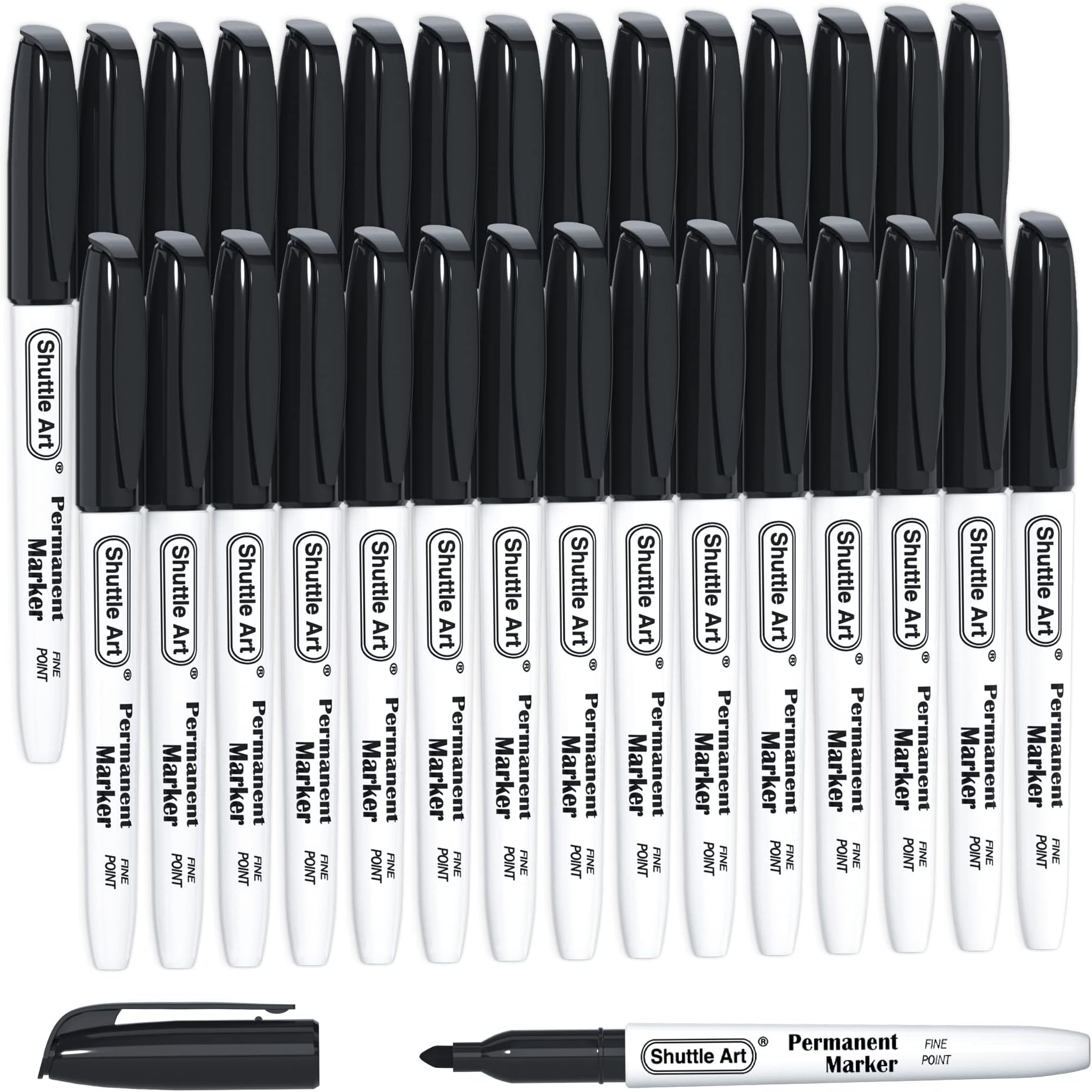 30 Pack Black Fine Tip Permanent Markers, Perfect on Plastic, Wood, Stone, Metal and Glass for Doodling, Colouring, Marking, School Supplies