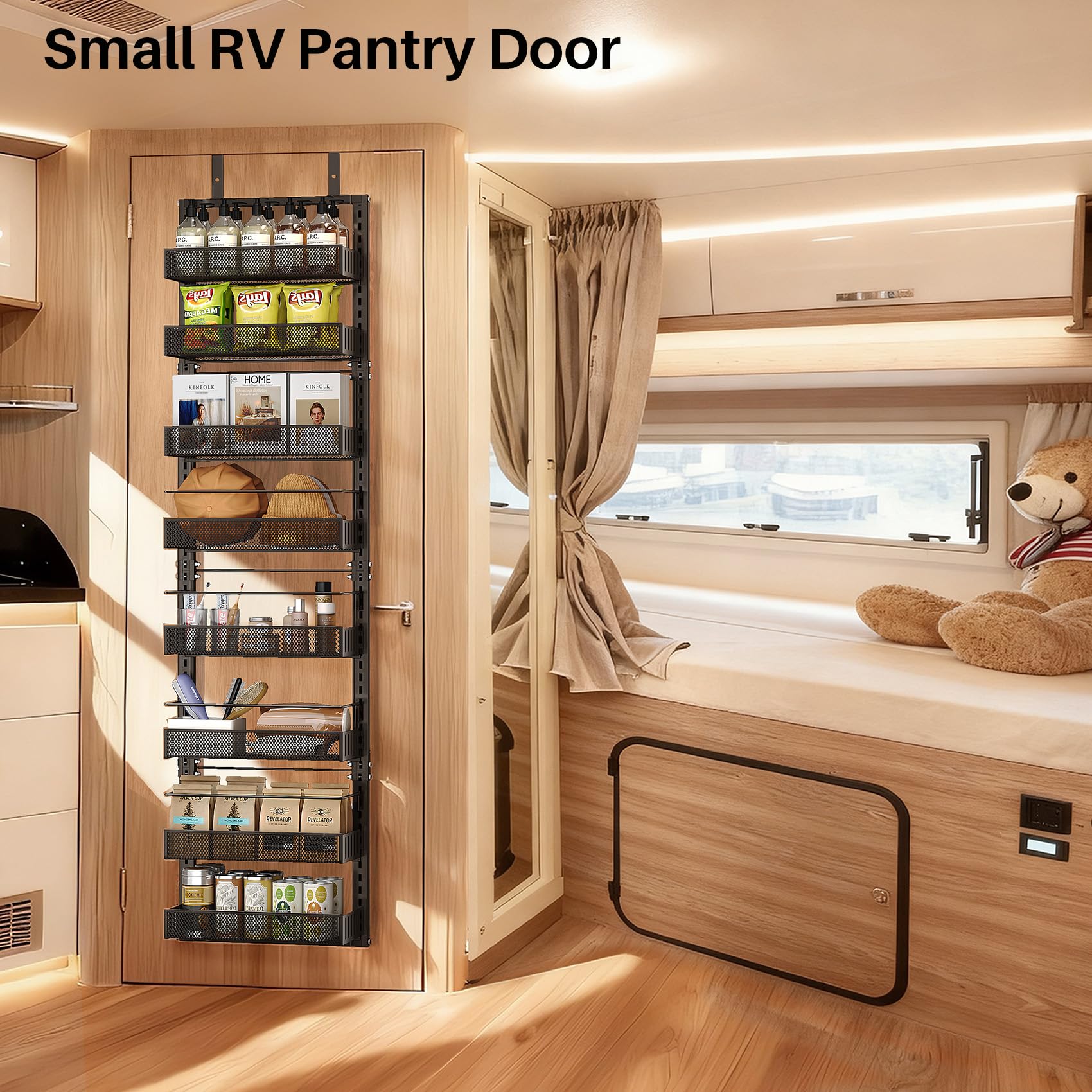 SNTD Organizador de despensa sobre la puerta, organizador de especias ajustable de 8 niveles, estante de especias para puerta colgante de gran capacidad para organizar despensa de cocina y
