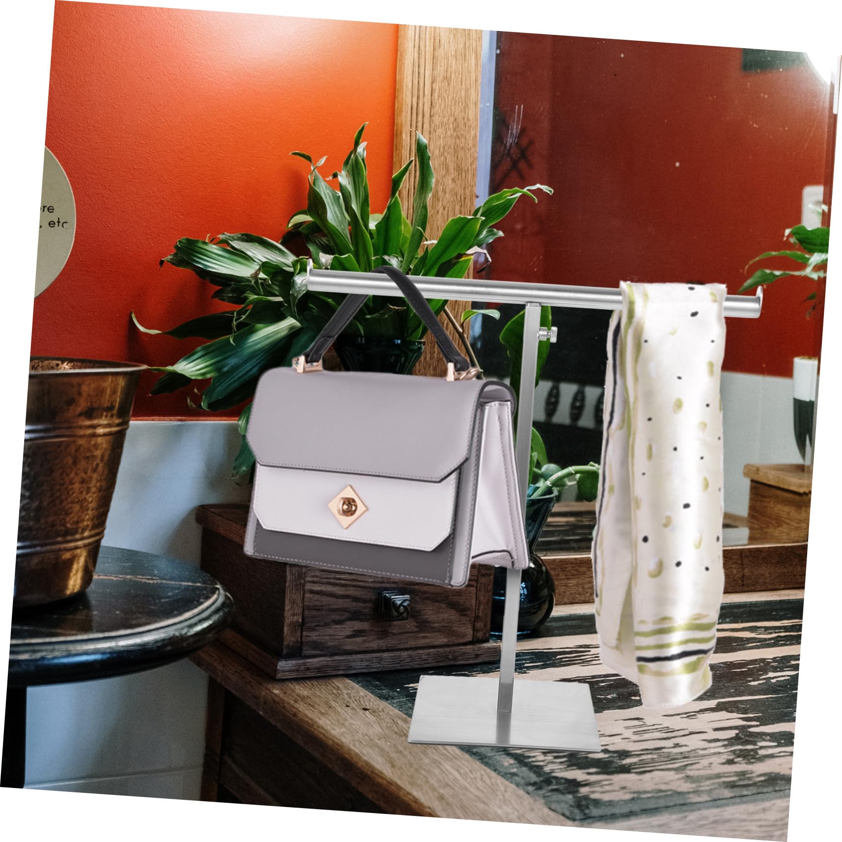 Percha Resistente Bolsos Colgar Plata o Acero para Inoxidable de Ahorro Altura Ajustable , Soporte y Espacio para Armario Centro Comercial