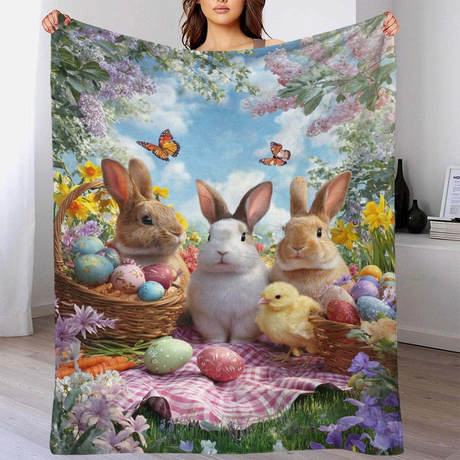 Couverture polaire douce motif lapin cadeau parfait pour mari et femme