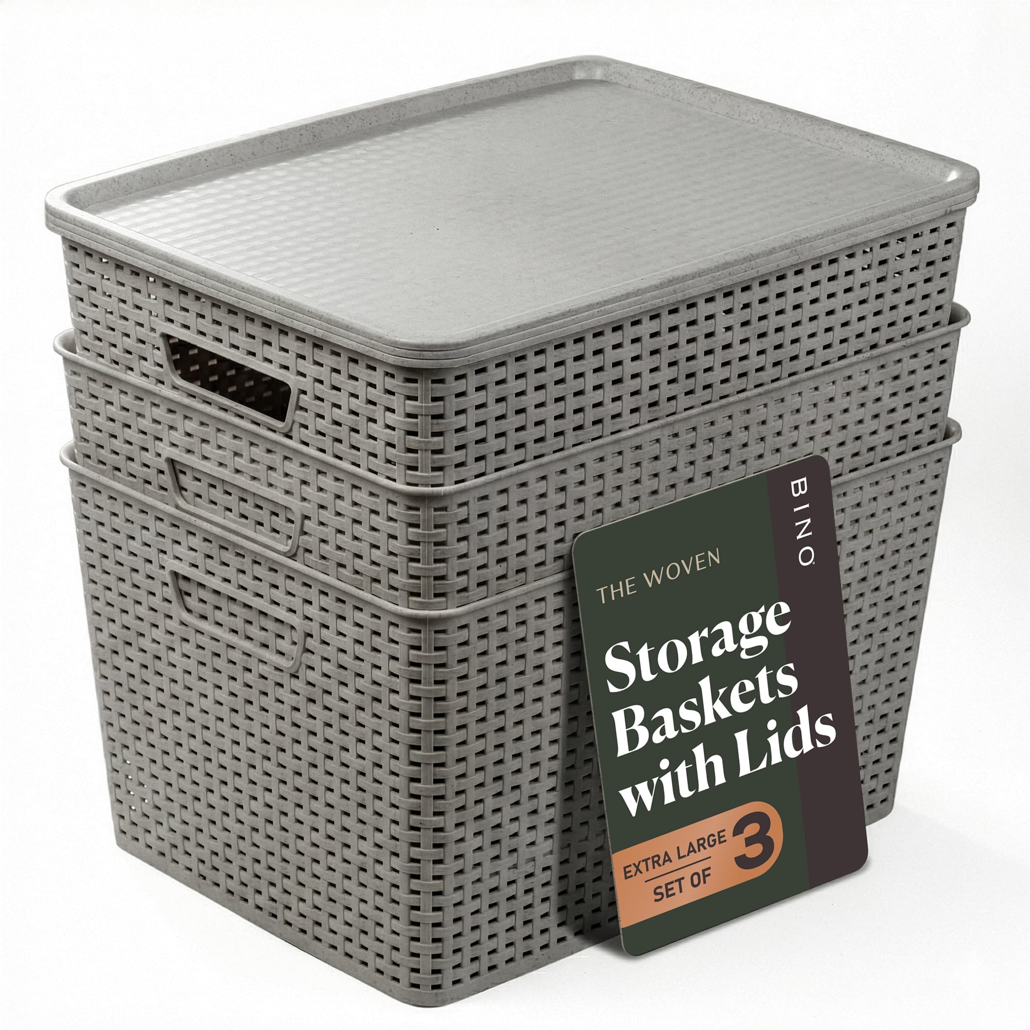 Woven Storage Baskets with Lids - Set of 3