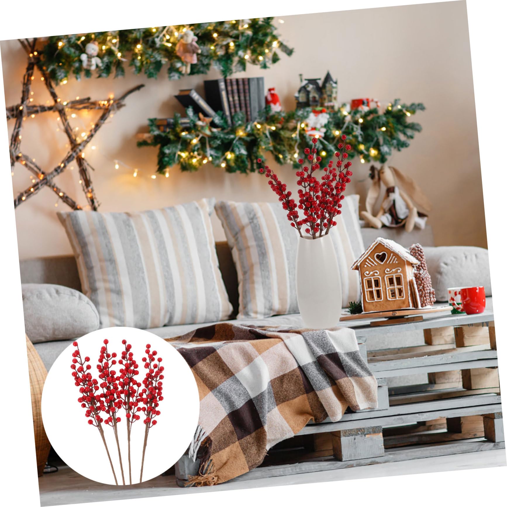Cabilock 5 Sätze Weihnachtsrote Frucht Netter Timer Dekorative Kunstblumen Blüht Ornamente Campingdekorationen Rote Beerenzweige Dekoratives Schlüsselband Frucht Beeren Schaum 4 Stück * 5