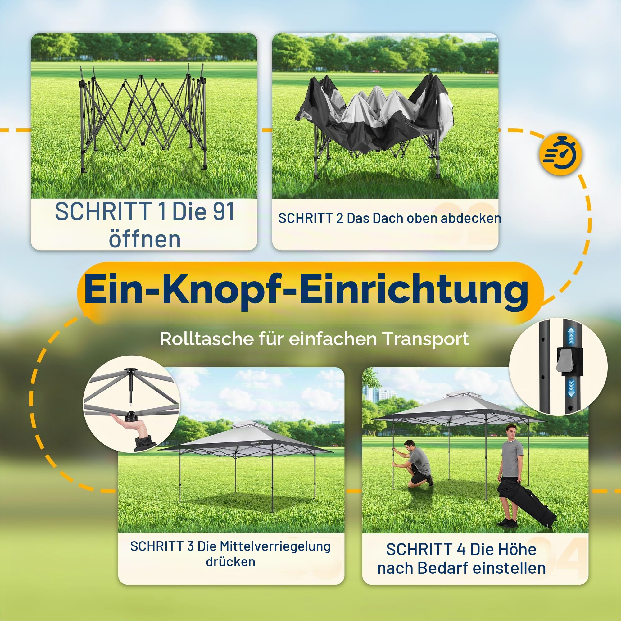VIVOHOME Pavillon Doppelschichtdach für Terrasse Garten Hinterhof 4 x 4 m, Grau