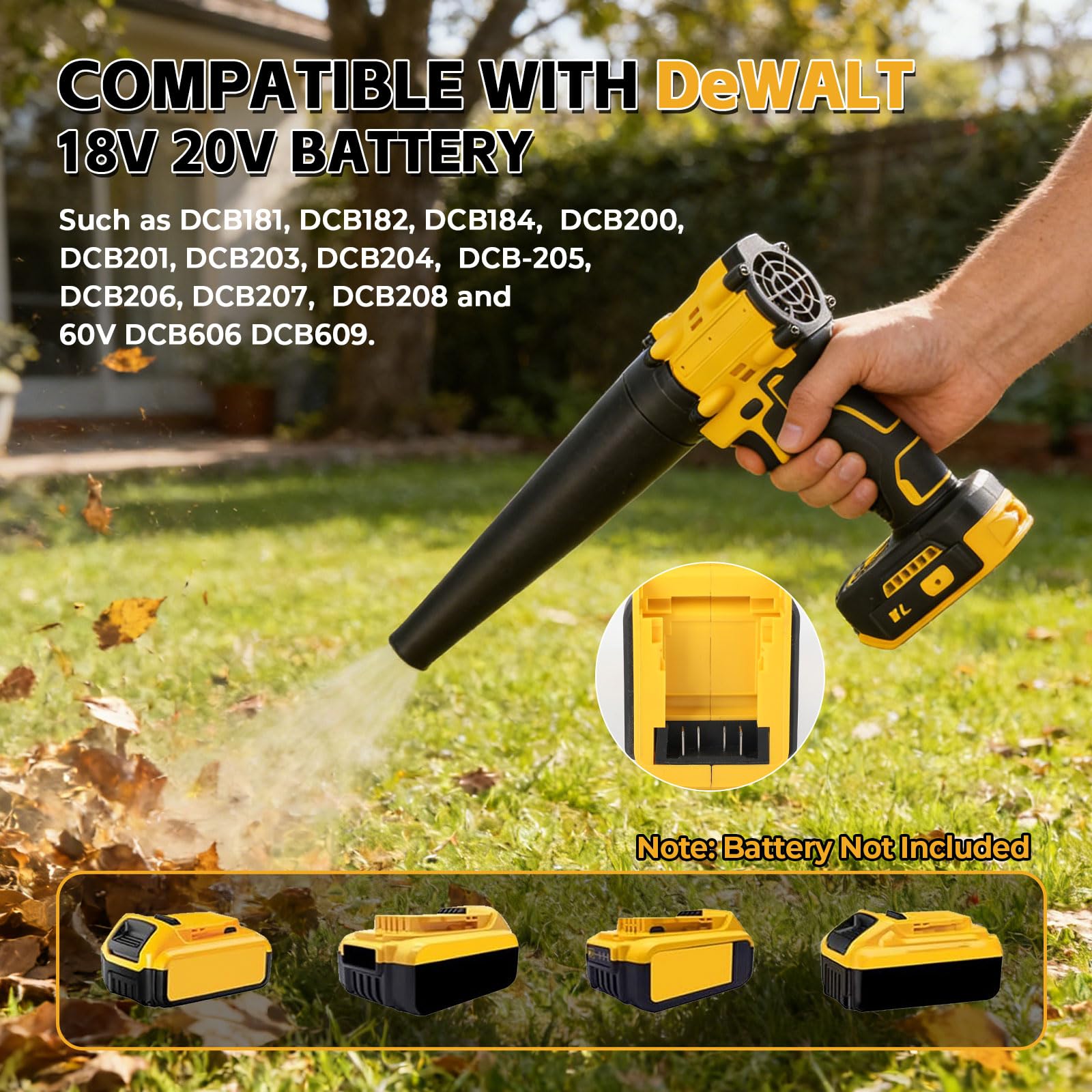 Soplador y aspiradora inalámbricos 2 en 1 compatibles batería Dewalt 18V, soplador aire sin escobillas 150 W/aspiradora aire comprimido con 5 boquillas para automóviles talleres teclados (sin batería)