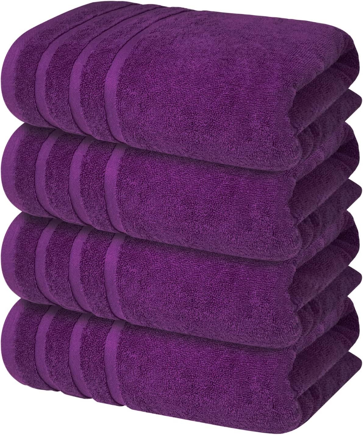 Wholesale Trade Dealz 4 x Large Jumbo Bath Sheet Towel Set (75 x 150 cm-500GSM) Pure Cotton XL Bath Sheet Towels (Purple, Cotton)