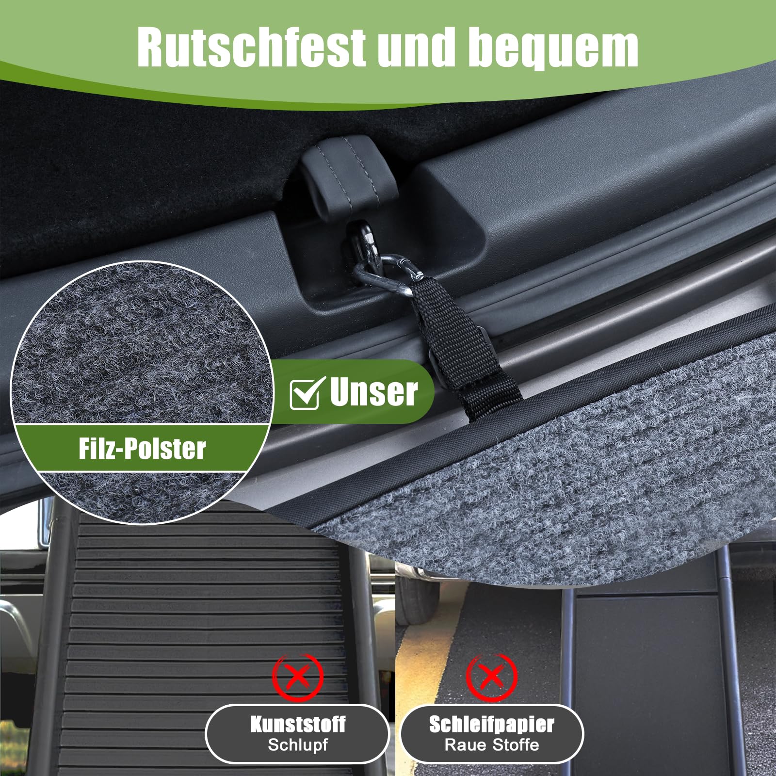 SMONTER 180cm Extra Long Hunderampe Auto klappbar mit High Traction Teppichoberfläch, einstiegshilfe Hunderampe für Autos, LKWs und SUV Stabil Rampe Hund für Große Und Mittel Hunde, Schwarz