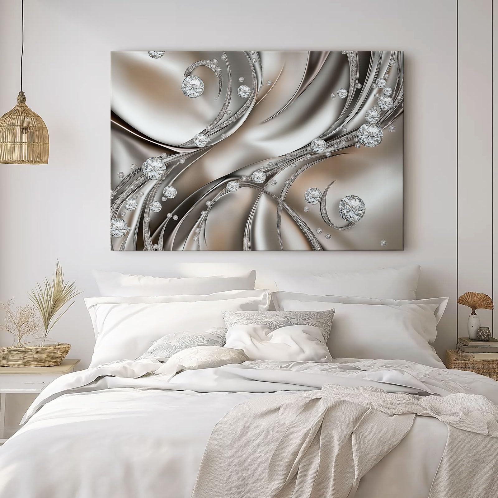 Generico Stampe su Tela 120 x 80 cm, Surrealismo Diamanti Stampe Argento Bianco Quadro su Tela Non Tessuta Quadri Moderni Soggiorno Camera da Letto Quadro Salotto Decorazione (Senza cornice)