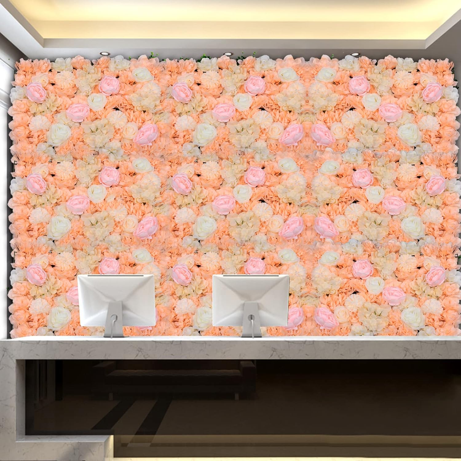 6Pcs Artificial Flower Backdrop Wall with Leaves, 3D Silk Flower Wall Panels, 24" X 16" Artificial Rose Wall for Wedding Party Backdrop Photography (Colour 11)