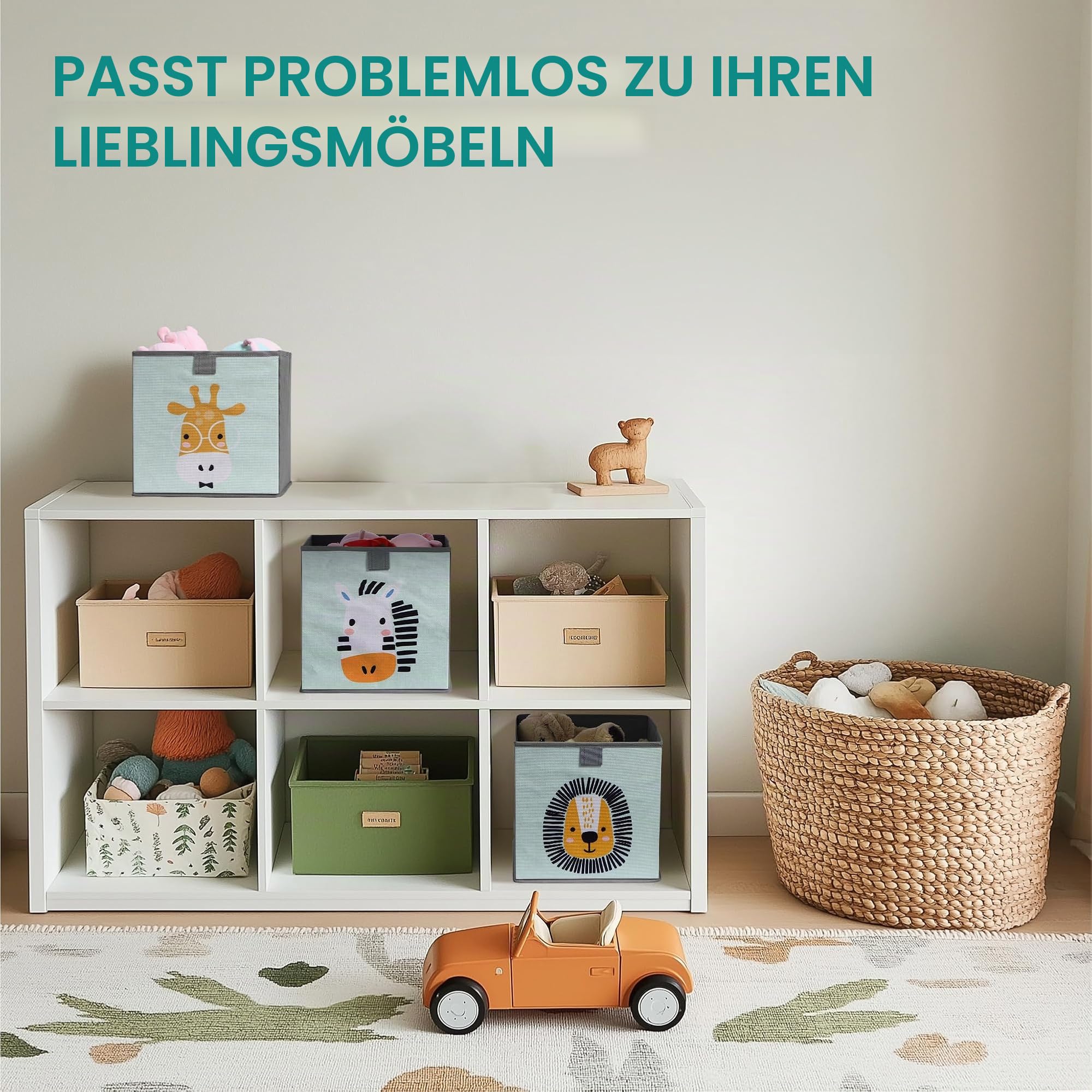 Navaris Kinder Aufbewahrungsbox 3er Set - Regal Aufbewahrung 28 x 28 x 28 cm Spielzeugkiste - 3x Spielzeug Box faltbar für Kinderzimmer - Tier Motiv Kisten mit Griff