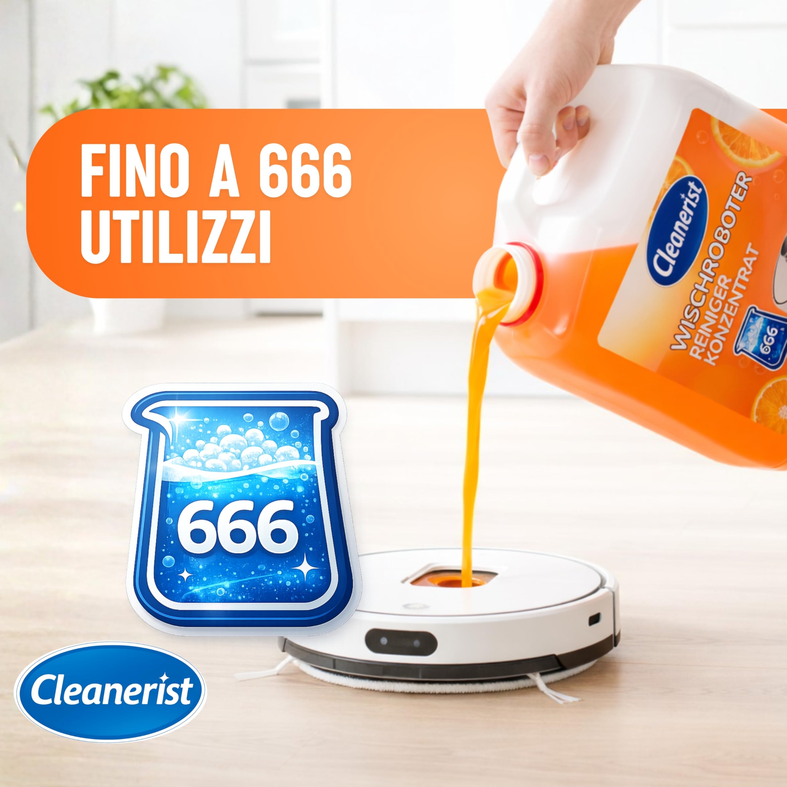 Cleanerist | 10L Detergente Robot Lavapavimenti Arancia (666 dosi) - 15ml su 300ml - Universale per tutti i modelli - Concentrato 1:20 - Senza aloni