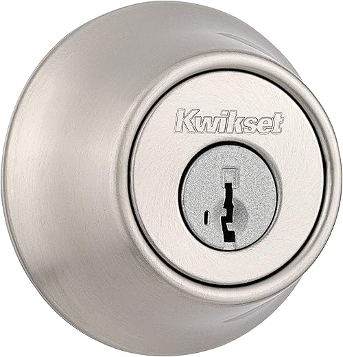 Kwikset 660 Deadbolt Deadbolt Lock, Satin Nickel Round Exterior Keyed Front Entry Door, Pick Resistant SmartKey Rekey Security, Single Cylinder Dead Bolt, with Microban Protection