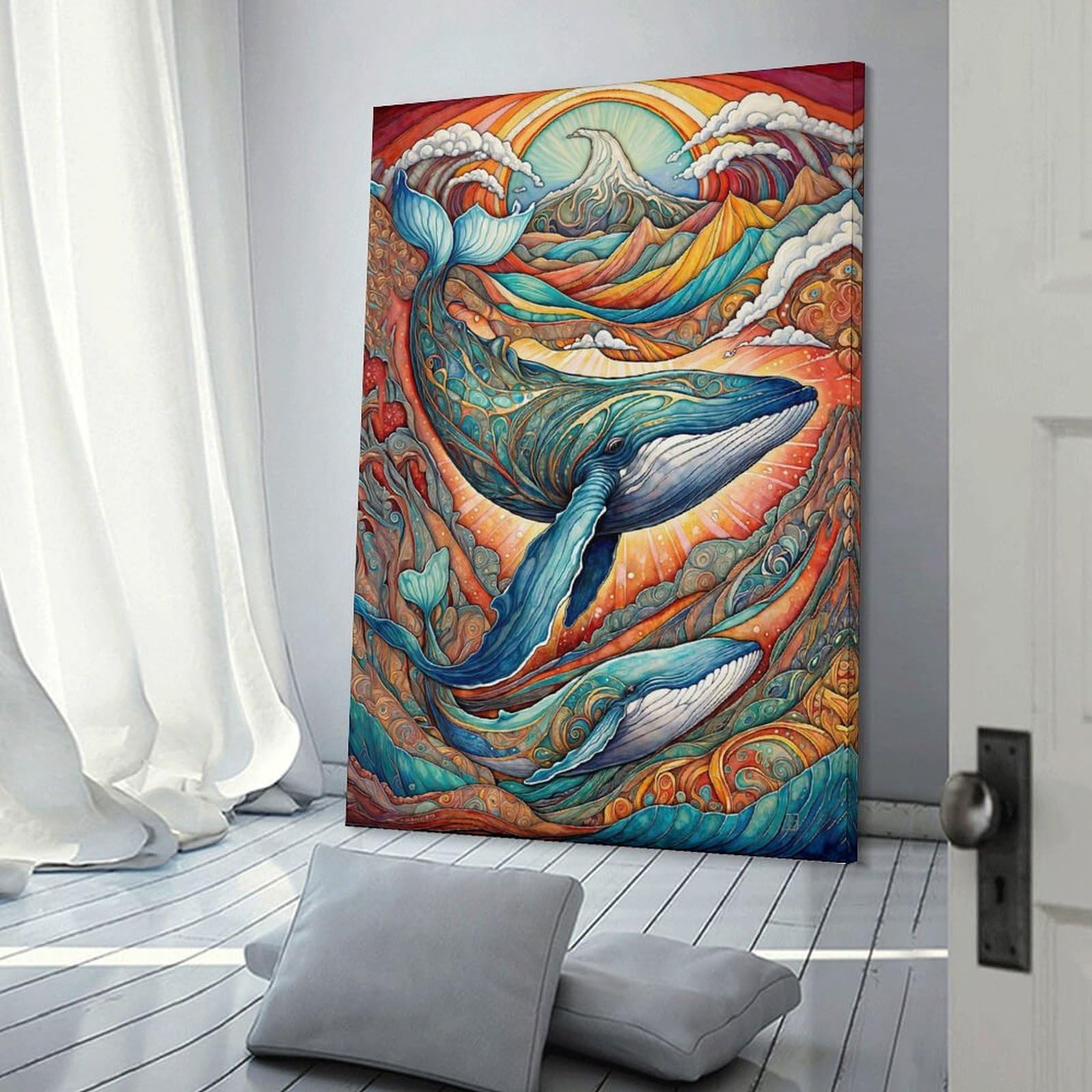 Junmoney Whale Journey Hanging Wall Art, 24x36inch(60x90cm), for Bedroom Decor, Cosy Corners Or Studios, An Easy Wall Refresh for Bedrooms