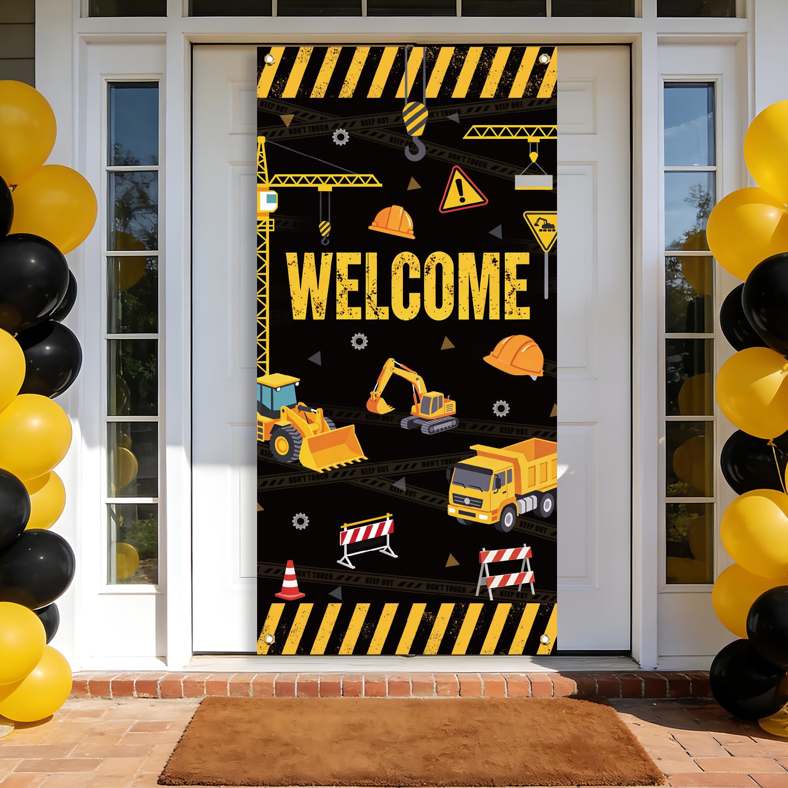 arricraft 1 Pc Construction Vehicles Excavators Pattern Door Cover, Welcome Theme Backdrop Banner Decoration for Indoor Outdoor Porch Home Decor Accessories โ image 1