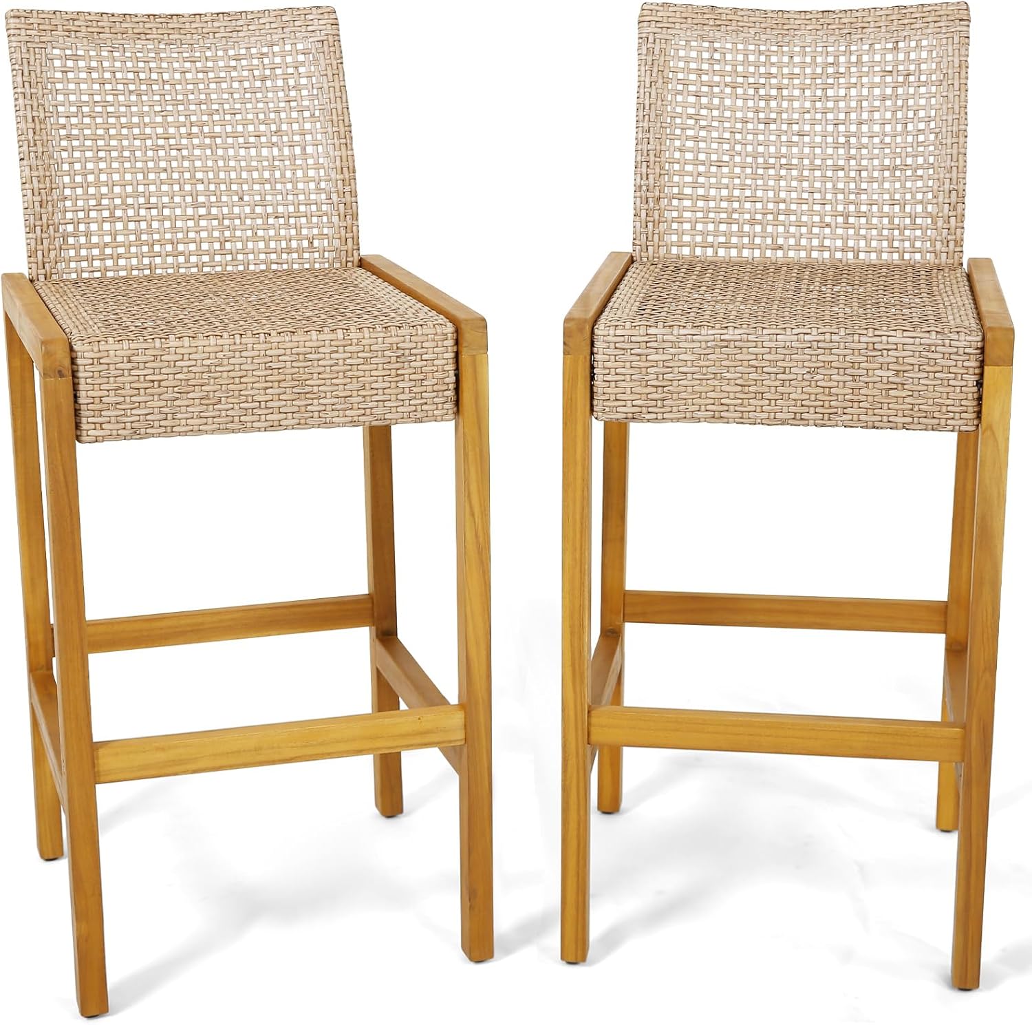 HAPPYGRILL Wicker Bar Stools Set of 2, Patio Chairs with