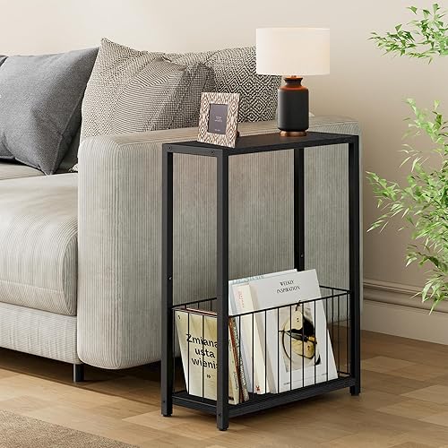 Miniatura 2 de Juego de 2 mesas laterales estrechas con soporte para revistas, mesas auxiliares delgadas perfectas para espacios pequeños, diseño que ahorra