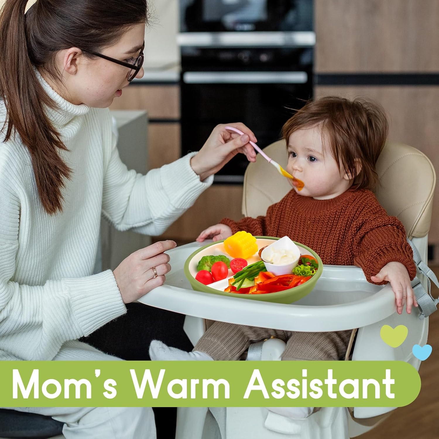 Domensi 4 Pcs 8" Large Porcelain Kids Plates with Anti-slip Silicone Sleeve Ceramic Divided Plate with Suction for Toddler Eating Microwave Dishwasher Friendly (Light Yellow,Light Green,Orange,Blue)