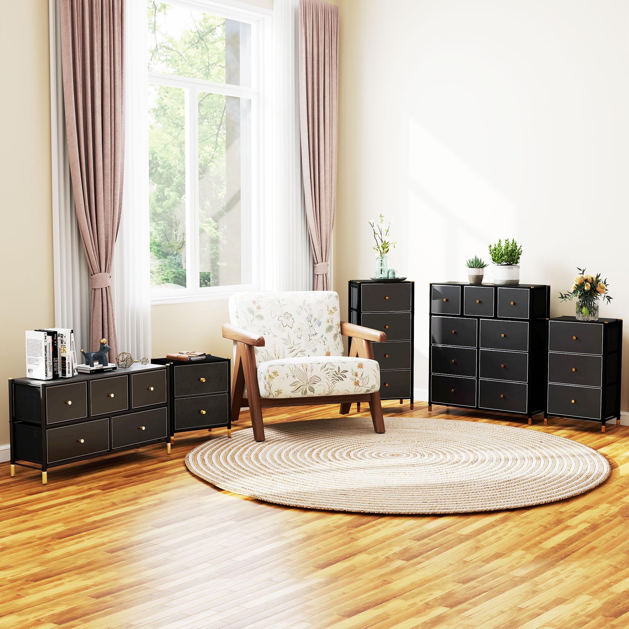 HOMCOM Cómoda para Dormitorio Cajonera de Tela 4 Cajones Plegables Negro