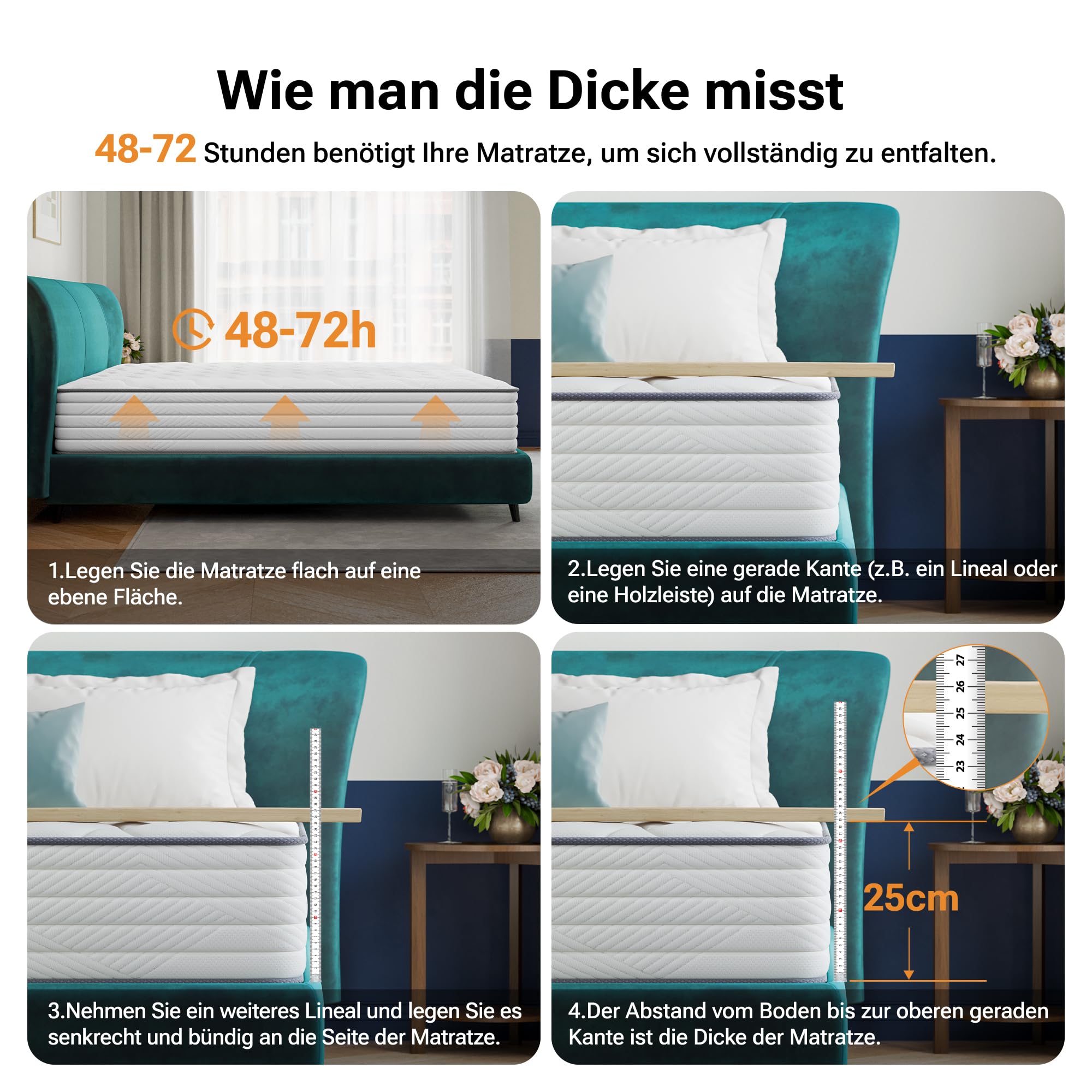 TXO Matratze 140x190 25 cm Hoch, Taschenfederkernmatratze Härtegrad H3, 7-Zonen-Federkernmatratze mit Komfortablem Schaumstoff zur Druckentlastung, Öko-Tex & CertiPUR Zertifiziert