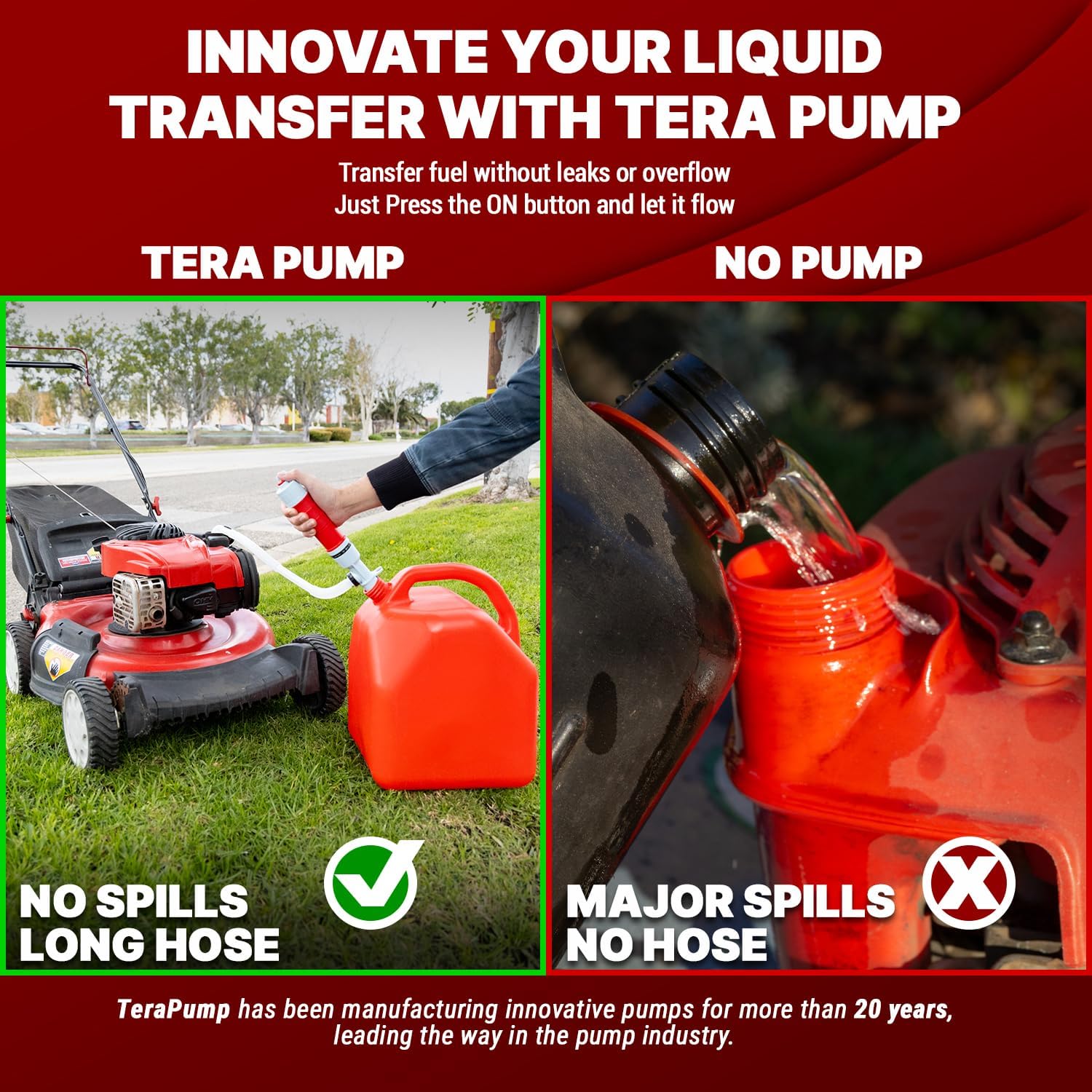 TERA PUMP Automatic Battery Powered Liquid Transfer Pump for Water & Fuel - Portable & Compact Hand Fuel Pump, Quick Transfer at 1.8 GPM, Fits All Size Jugs