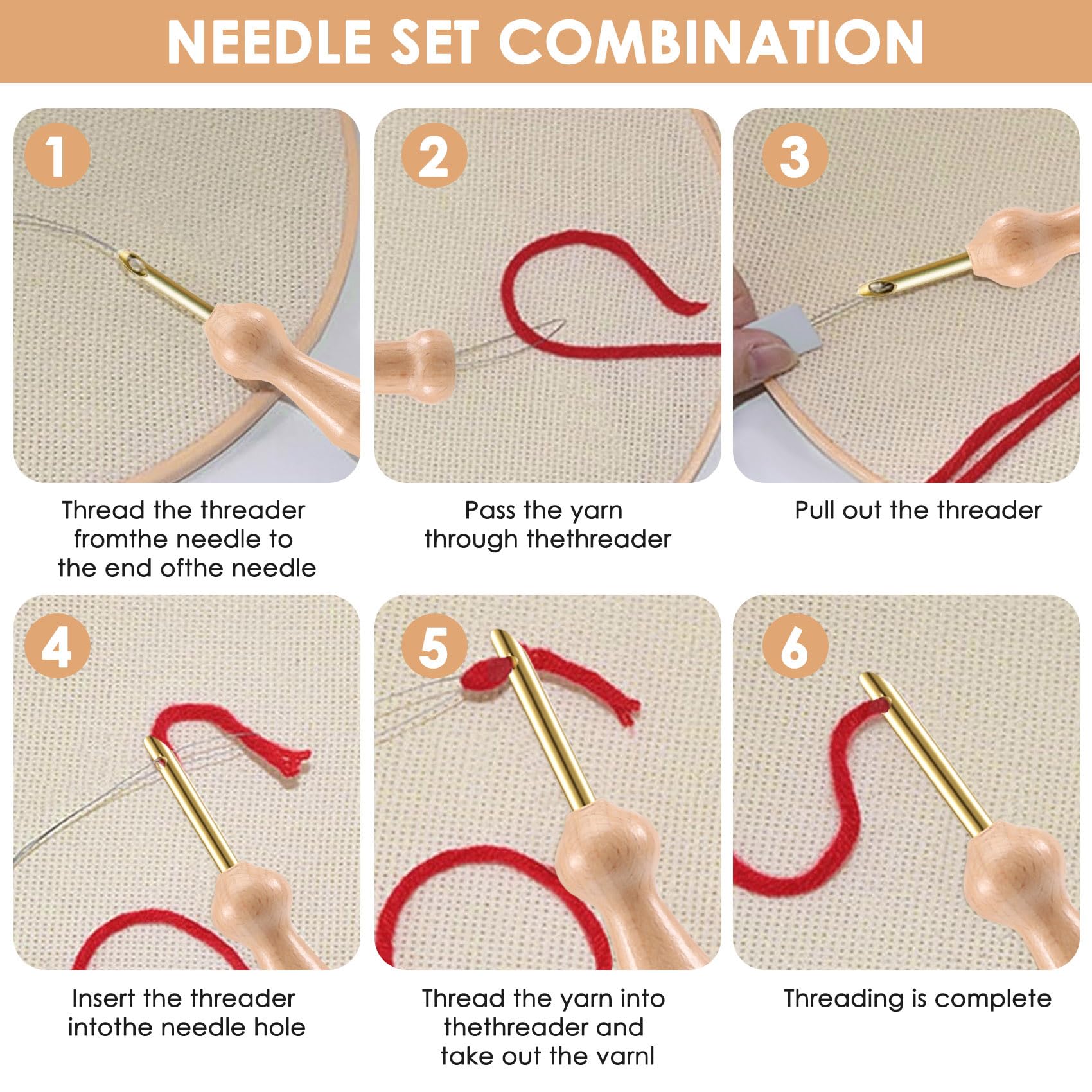 Stylet Punch Needle Réglable - Longueur 19,7-19,9 Cm, Diamètre Aiguille 5 Mm - Avec Enfileur - Pour Tapis, Coussins, Vêtements