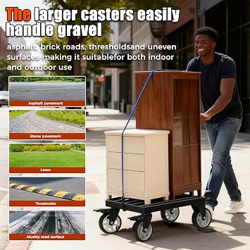 Stainless Steel Furniture Dolly, 2000lbs Capacity Heavy Duty Furniture Dolly, 5-inch Swivel casters, 18 x 18 inch Platform and Fastening Device, Safely Moving Heavy Objects