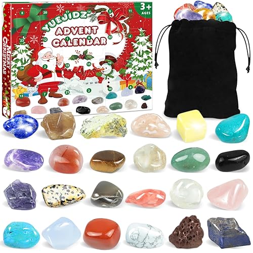 Advent Calendar 2023 Crystals for Kids,24 Days Christmas Countdown Advent Calendar with Natural Crystal Gemstones Mineral Rock Stone,Xmas Scientific Gift for Girls &amp; Boy Learning, Collection