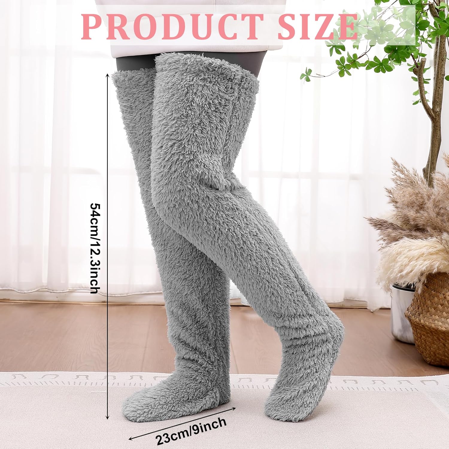 Jspupifip 2 Pairs Over Knee High Fuzzy Leg Warmers Plush Slipper Stockings Furry Long Leg Warmers for Women Christmas Sleeping Socks - Image 5
