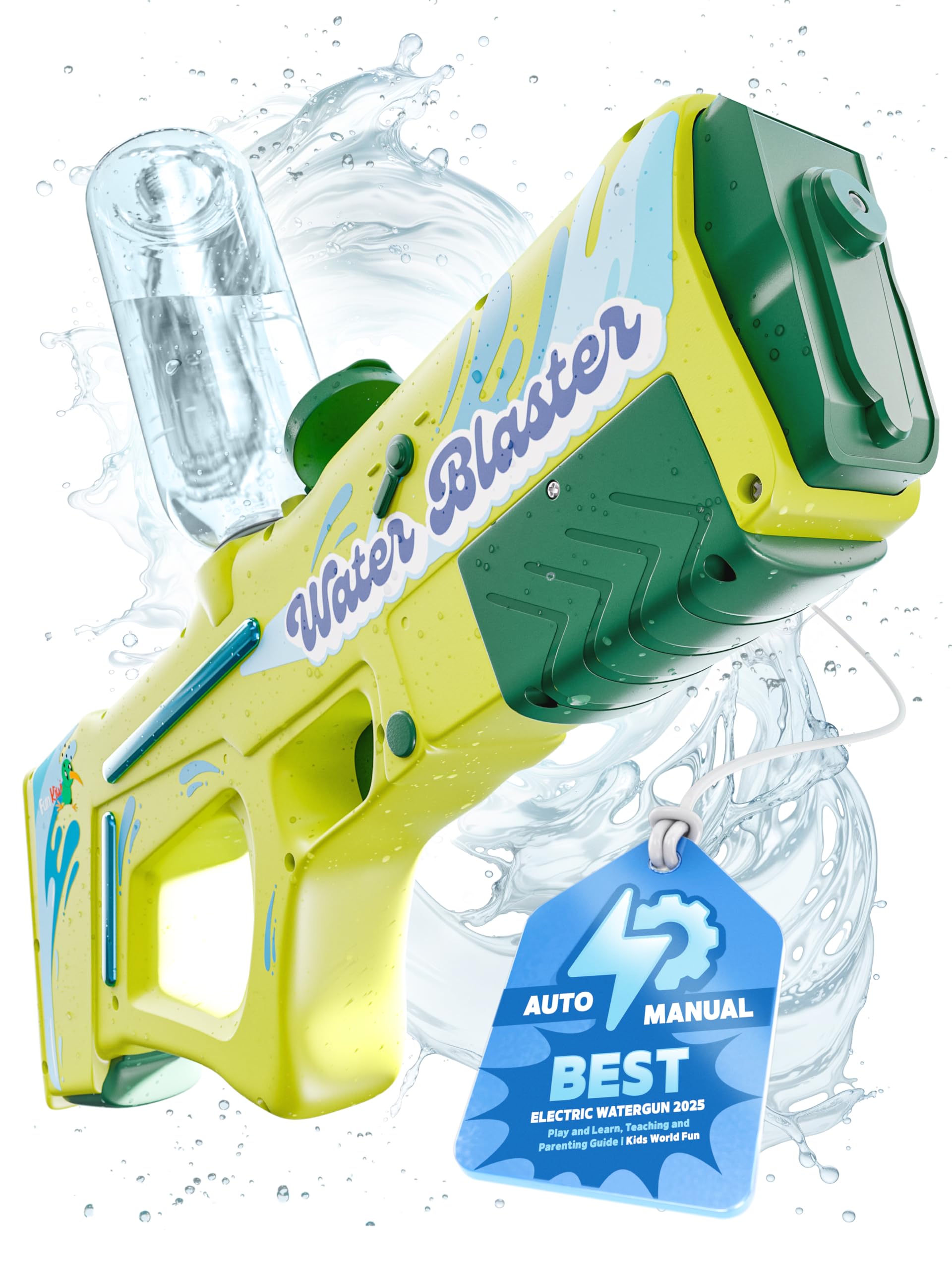 Ultimate Fun Hybrid Manual/Electric Water Gun for Adults and Kids 6+, 32ft Long Range Automatic Electric WaterGun, Auto Suction Squirt Gun, Powerful Water Blaster Pistol, Perfect Cool Summer Gun Toy