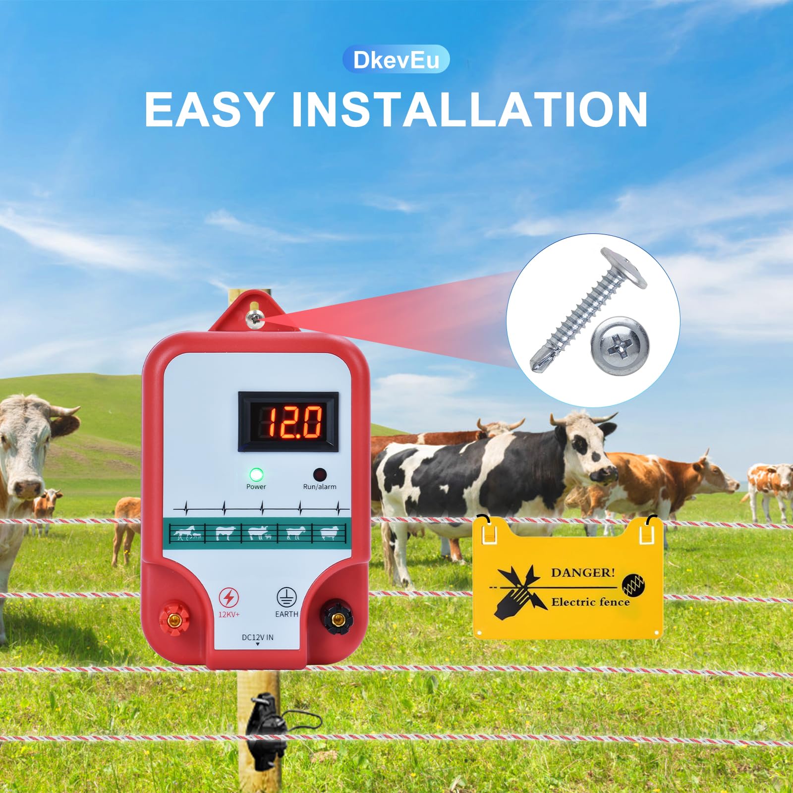 15KM Recinzione elettrica per animali,2J Pastore elettrico con display LED,Recinto elettrico per Galline Pecore maiali Volpi Mucche,Per azienda agrico