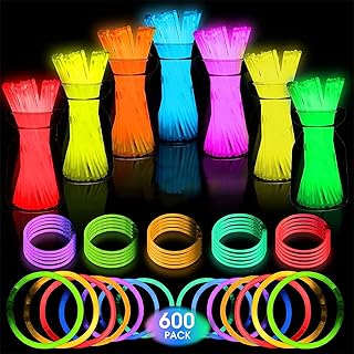 BuyBuyQUEEN 600 Pcs Glow Sticks Bulk+600 Pcs Connectors, Ultra Bright Glow Sticks Party Pack 8" Multicolor Glow Sticks Necklaces Bracelets with Connectors Glow in the Dark Party Supplies for Christmas Halloween Neon Birthday