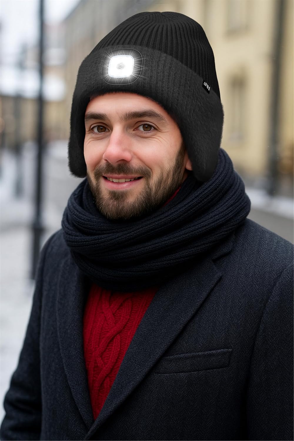 ATNKE LED Lighted Lined Fleece Beanie Cap with Earflap, USB Rechargeable 4 LED Run Headlamp Hat Gifts for Men and Women - Image 6