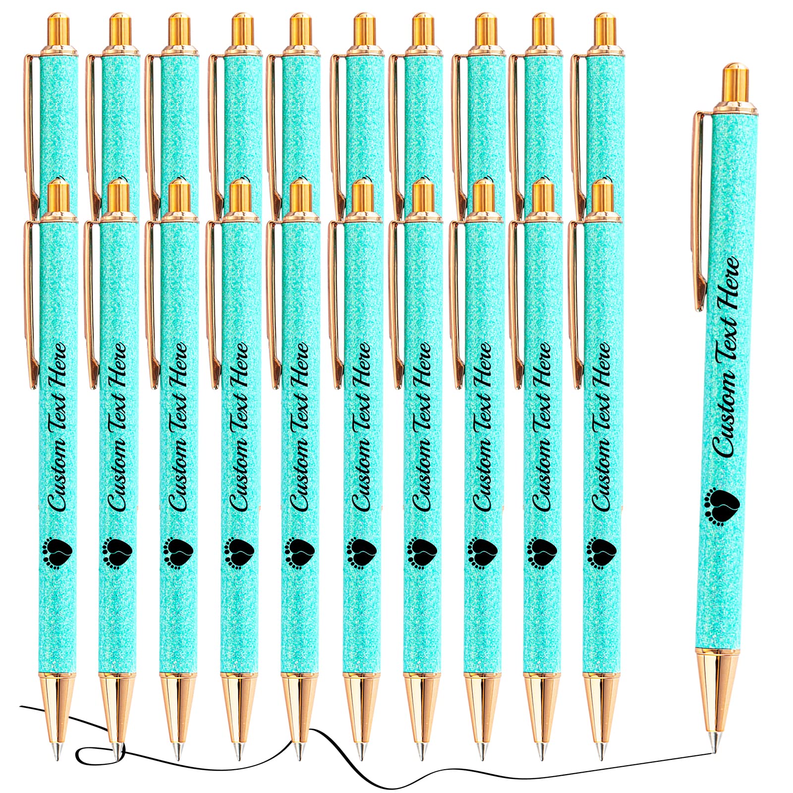 Aolun 20 Personalised Pens with Name Custom Glitter Pen Bulk Customised Retractable Ballpoint Pens with Text Message for Women Nurses Writing Birthday Business Graduation_Black Ink — image 1
